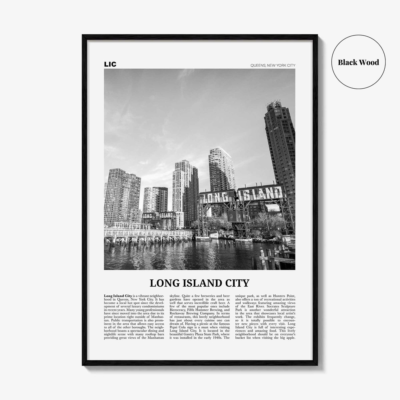 Long Island City Print Black and White, Long Island City Wall Art, Long Island City Poster, Long Island City Photo, Queens, New York, USA