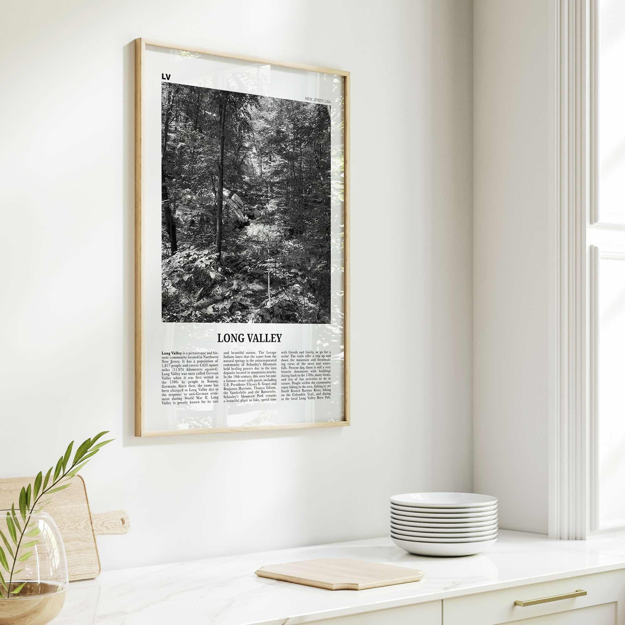 Long Valley Print Black and White, Long Valley Wall Art, Long Valley Poster, Long Valley Photo, Long Valley Wall Décor, Long Valley Map