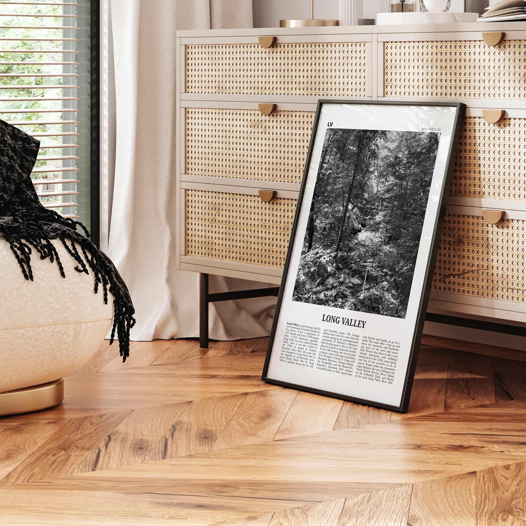 Long Valley Print Black and White, Long Valley Wall Art, Long Valley Poster, Long Valley Photo, Long Valley Wall Décor, Long Valley Map