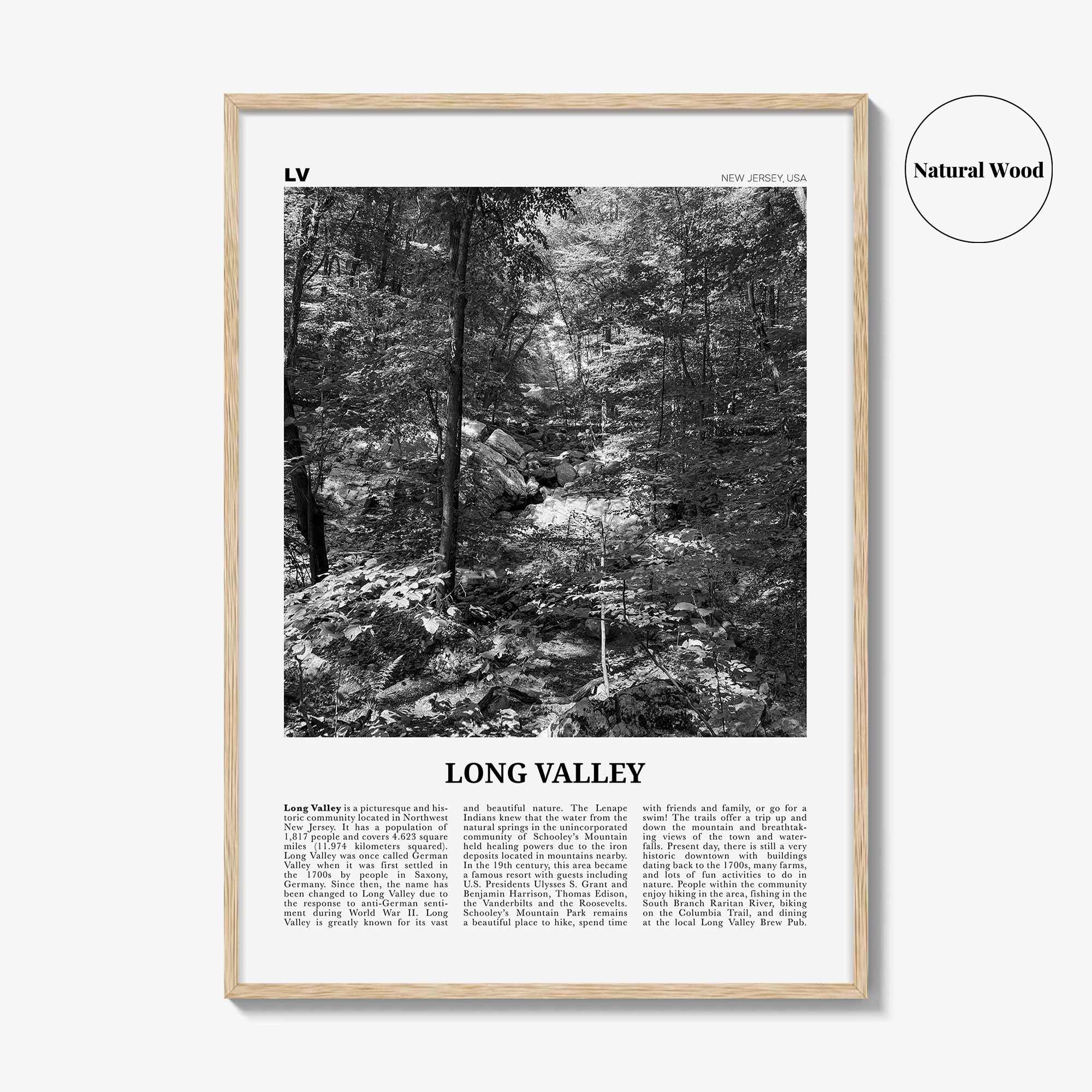 Long Valley Print Black and White, Long Valley Wall Art, Long Valley Poster, Long Valley Photo, Long Valley Wall Décor, Long Valley Map