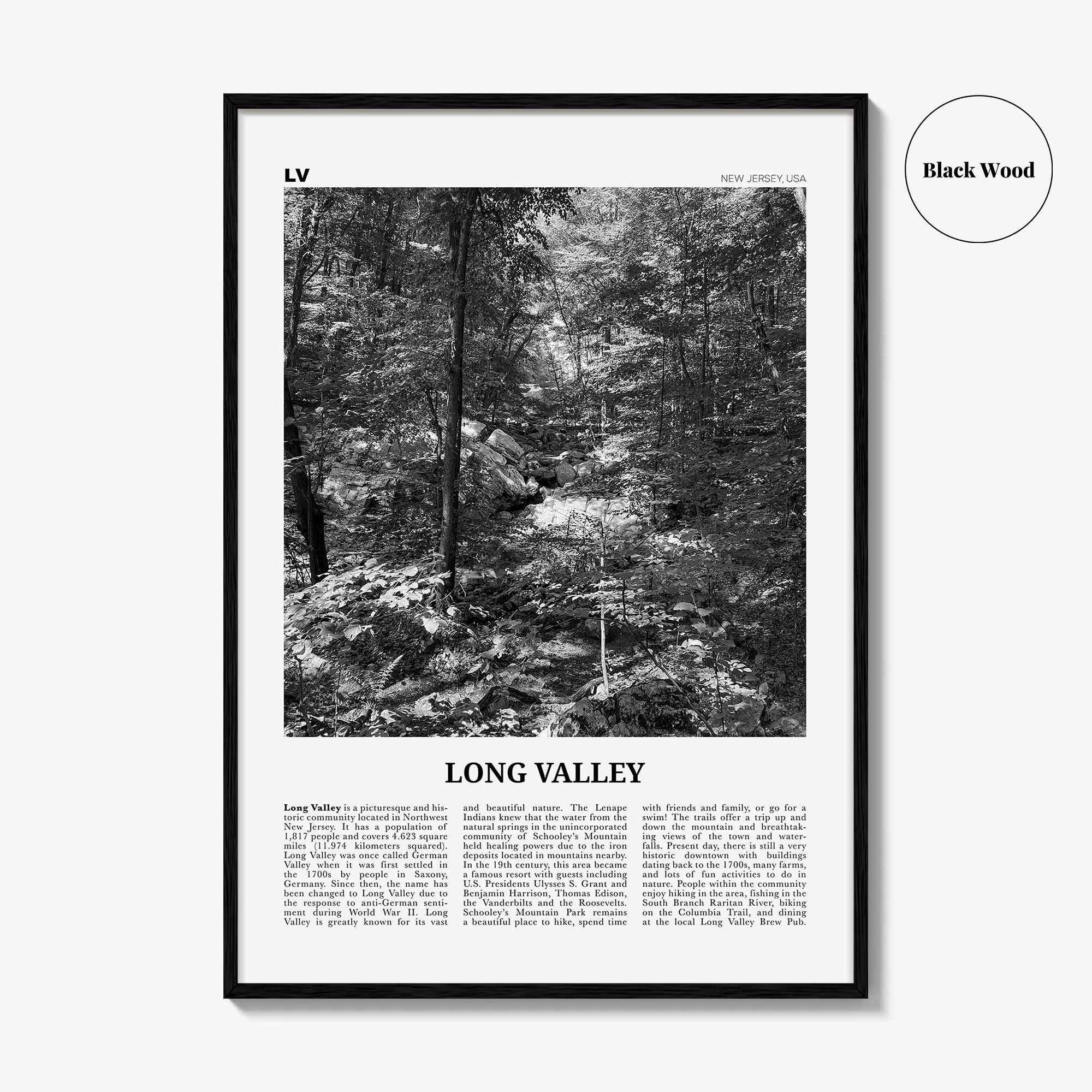 Long Valley Print Black and White, Long Valley Wall Art, Long Valley Poster, Long Valley Photo, Long Valley Wall Décor, Long Valley Map