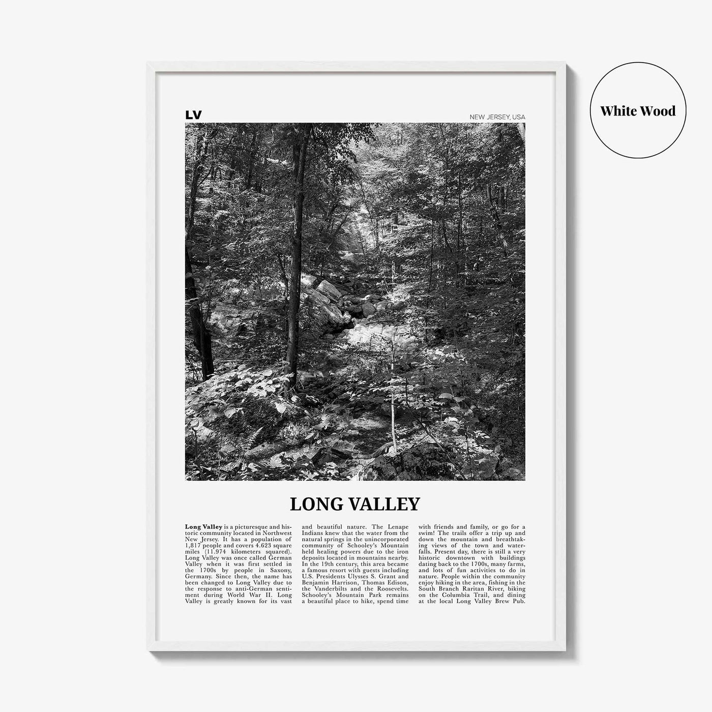 Long Valley Print Black and White, Long Valley Wall Art, Long Valley Poster, Long Valley Photo, Long Valley Wall Décor, Long Valley Map