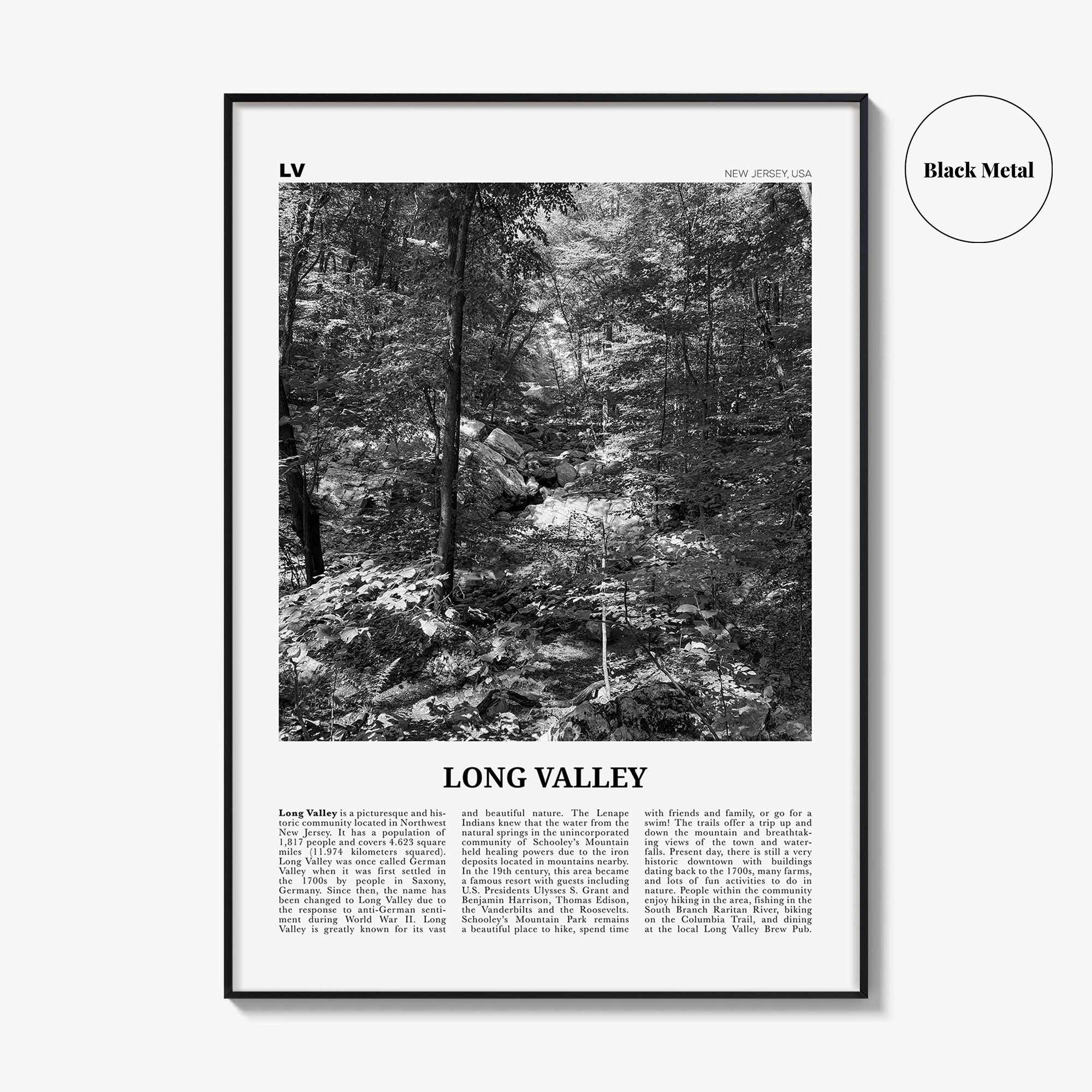Long Valley Print Black and White, Long Valley Wall Art, Long Valley Poster, Long Valley Photo, Long Valley Wall Décor, Long Valley Map
