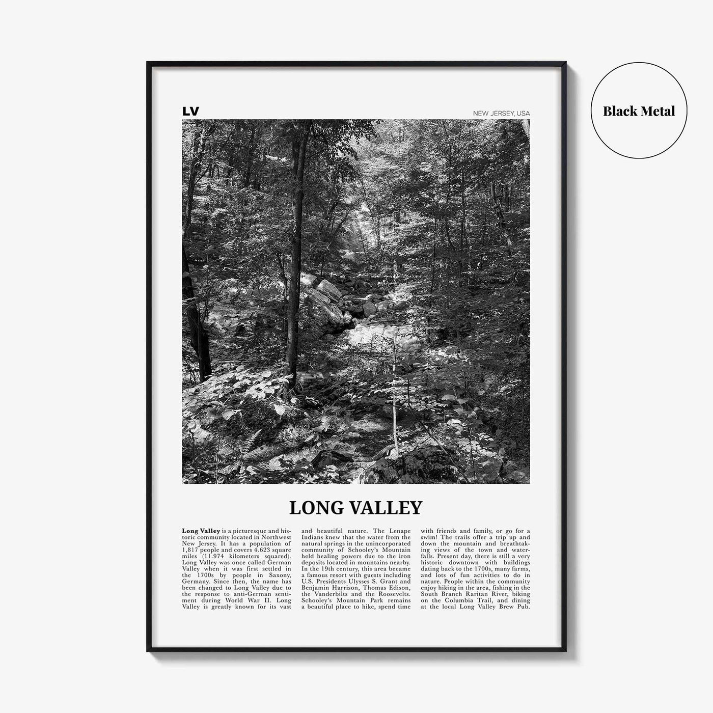 Long Valley Print Black and White, Long Valley Wall Art, Long Valley Poster, Long Valley Photo, Long Valley Wall Décor, Long Valley Map