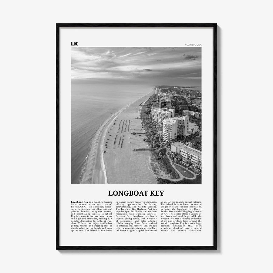 Longboat Key Print Black and White, Longboat Key Wall Art, Longboat Key Poster, Longboat Key Photo, Longboat Key Wall Décor, Longboat Map
