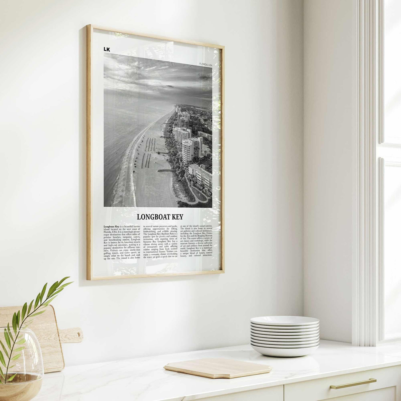 Longboat Key Print Black and White, Longboat Key Wall Art, Longboat Key Poster, Longboat Key Photo, Longboat Key Wall Décor, Longboat Map