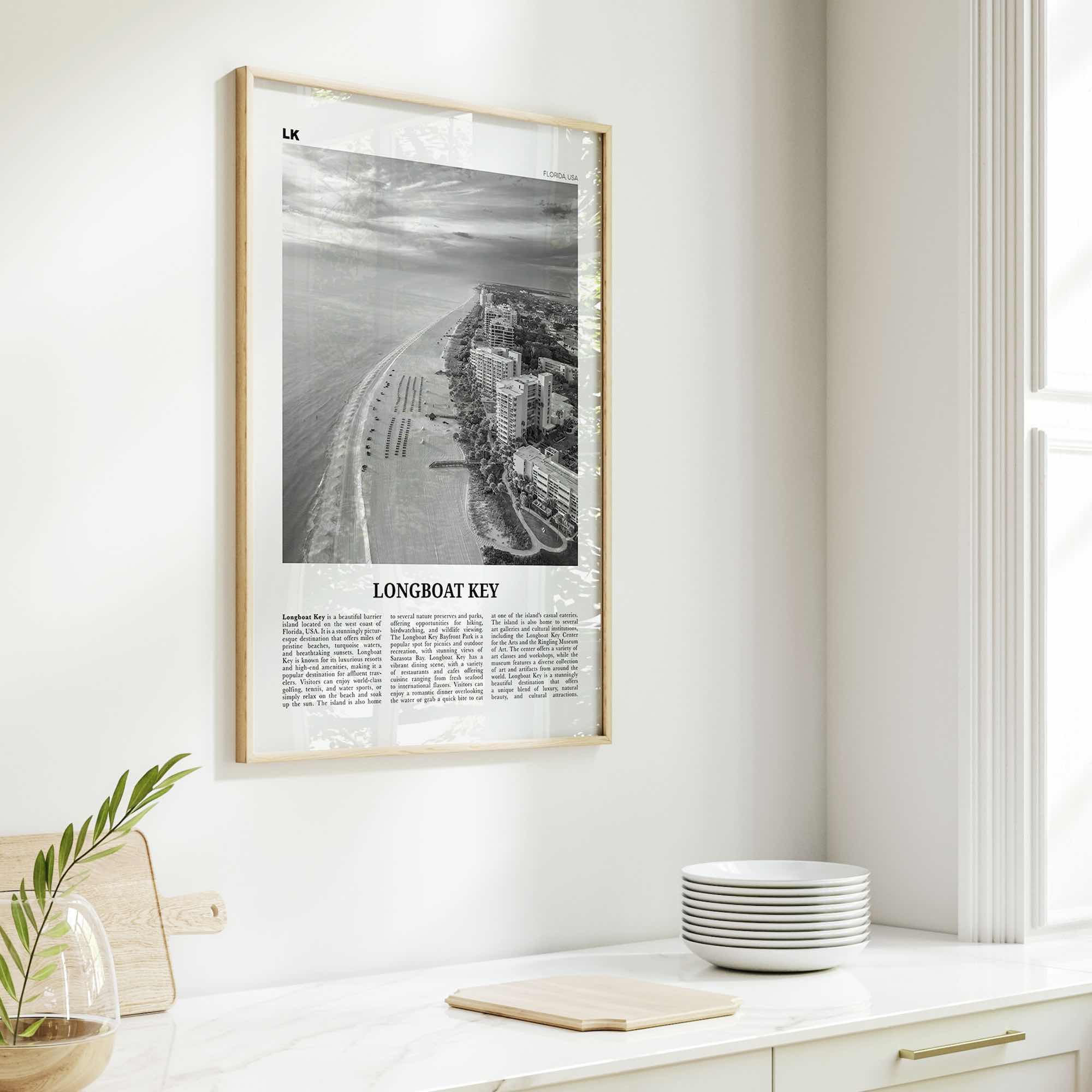 Longboat Key Print Black and White, Longboat Key Wall Art, Longboat Key Poster, Longboat Key Photo, Longboat Key Wall Décor, Longboat Map