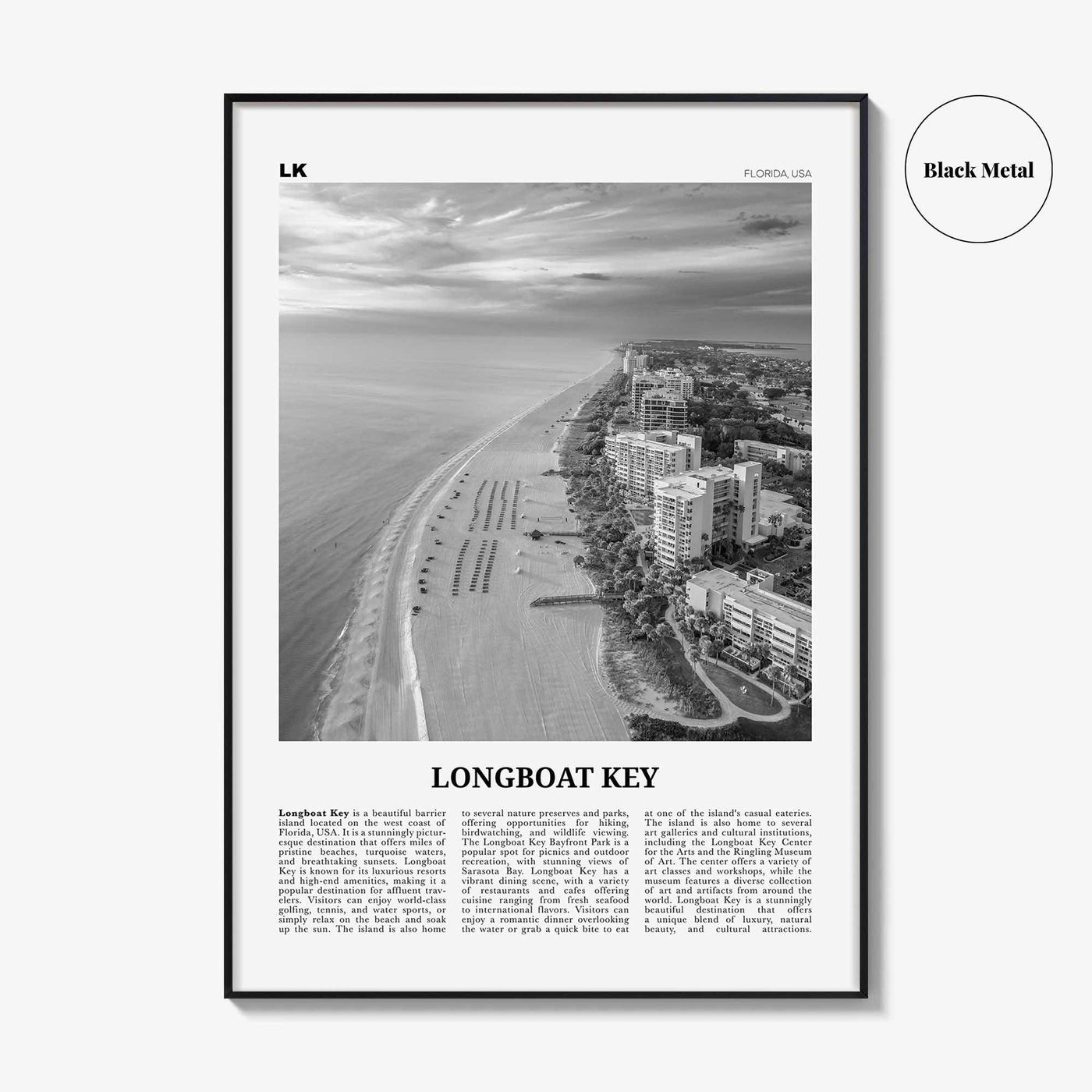 Longboat Key Print Black and White, Longboat Key Wall Art, Longboat Key Poster, Longboat Key Photo, Longboat Key Wall Décor, Longboat Map