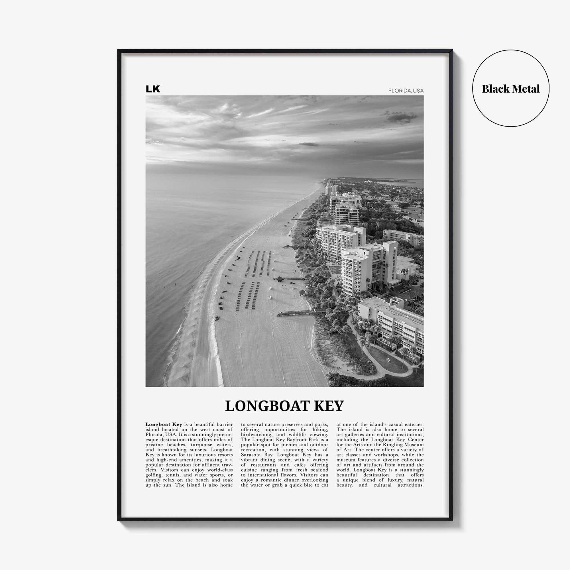 Longboat Key Print Black and White, Longboat Key Wall Art, Longboat Key Poster, Longboat Key Photo, Longboat Key Wall Décor, Longboat Map