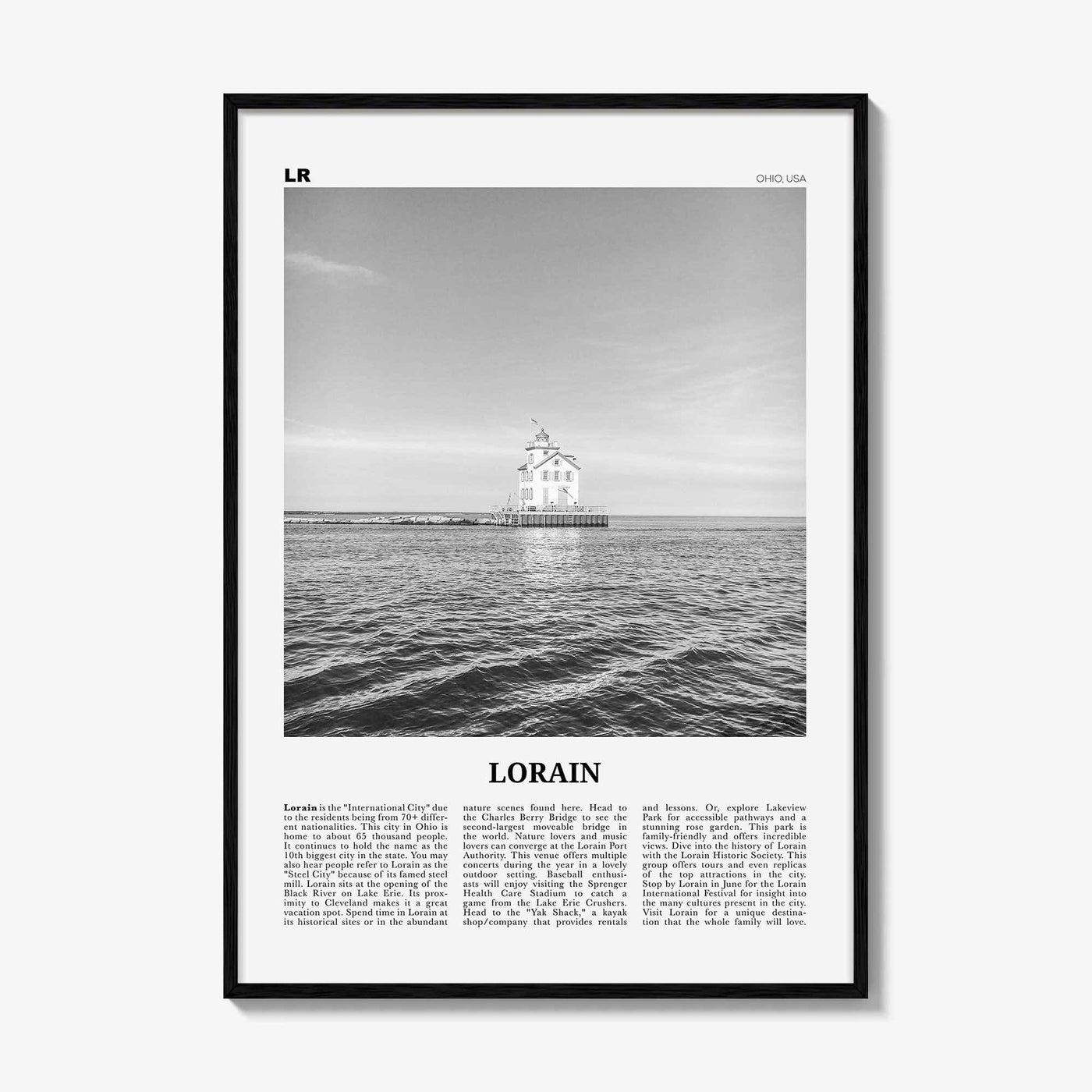 Lorain Print Black and White, Lorain Wall Art, Lorain Poster, Lorain Photo, Lorain Wall Décor, Lorain Map, Ohio, USA