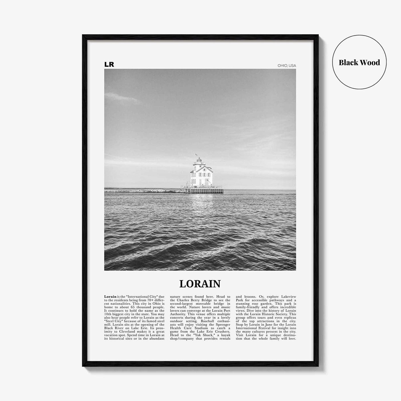 Lorain Print Black and White, Lorain Wall Art, Lorain Poster, Lorain Photo, Lorain Wall Décor, Lorain Map, Ohio, USA