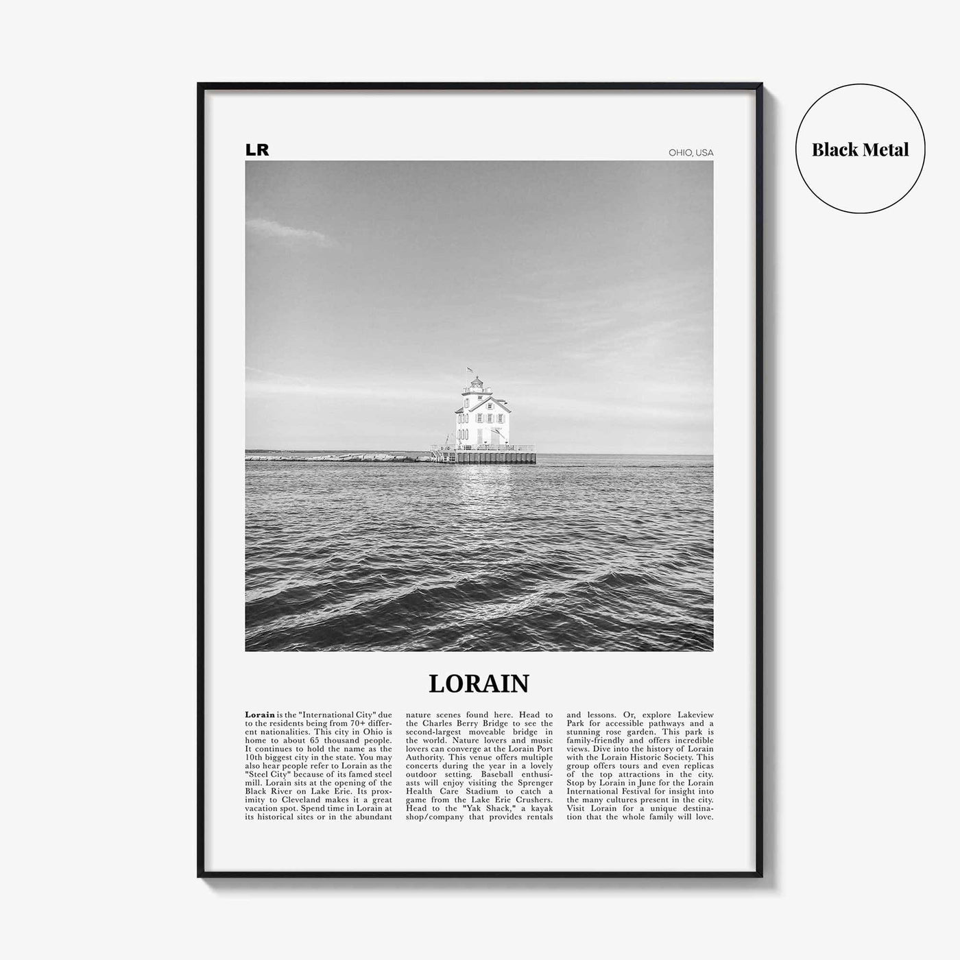 Lorain Print Black and White, Lorain Wall Art, Lorain Poster, Lorain Photo, Lorain Wall Décor, Lorain Map, Ohio, USA