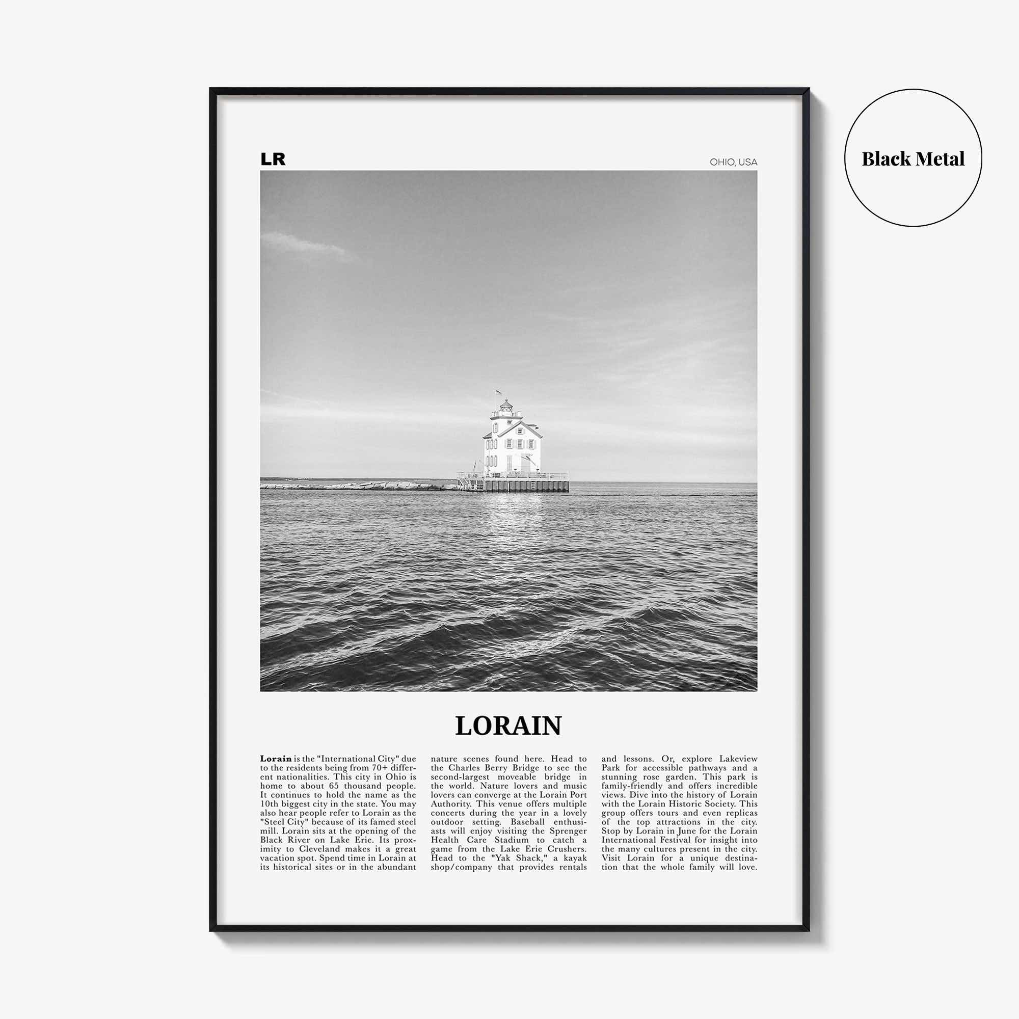 Lorain Print Black and White, Lorain Wall Art, Lorain Poster, Lorain Photo, Lorain Wall Décor, Lorain Map, Ohio, USA