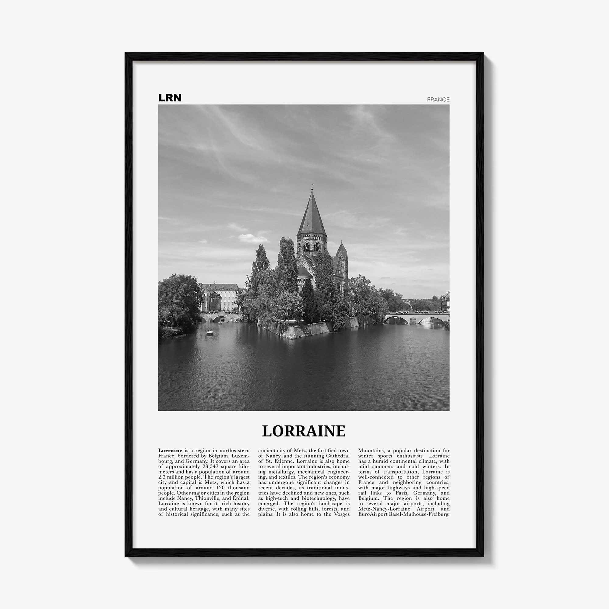 Lorraine Print Black and White, Lorraine Wall Art, Lorraine Poster, Lorraine Photo, Lorraine Wall Décor, Lorraine Map, France