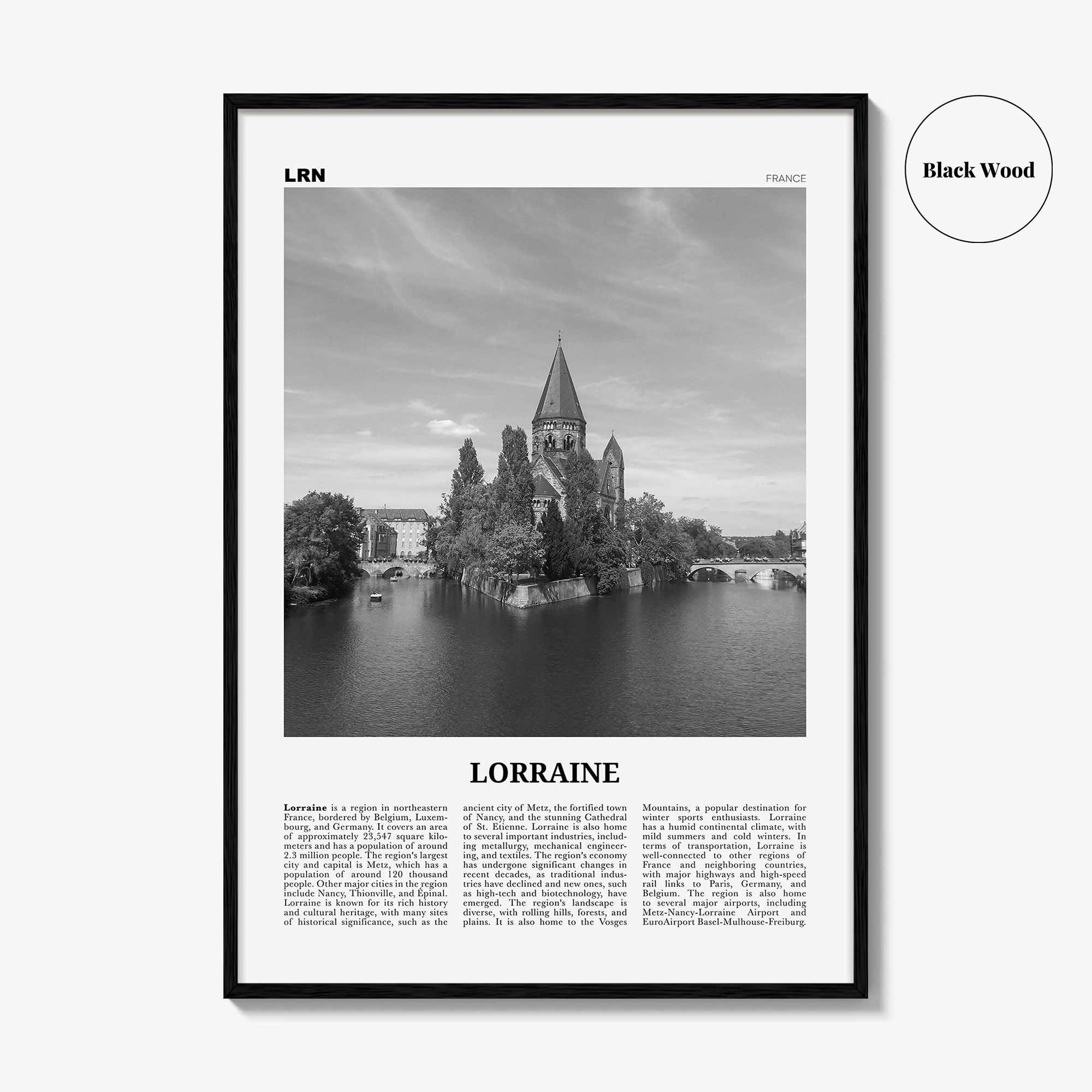 Lorraine Print Black and White, Lorraine Wall Art, Lorraine Poster, Lorraine Photo, Lorraine Wall Décor, Lorraine Map, France
