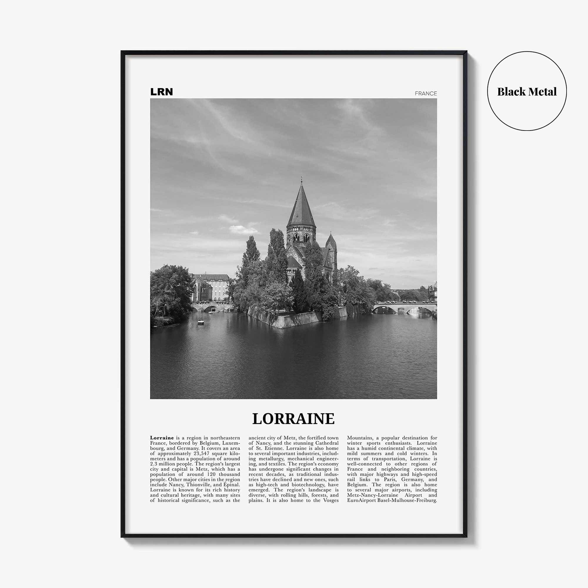Lorraine Print Black and White, Lorraine Wall Art, Lorraine Poster, Lorraine Photo, Lorraine Wall Décor, Lorraine Map, France