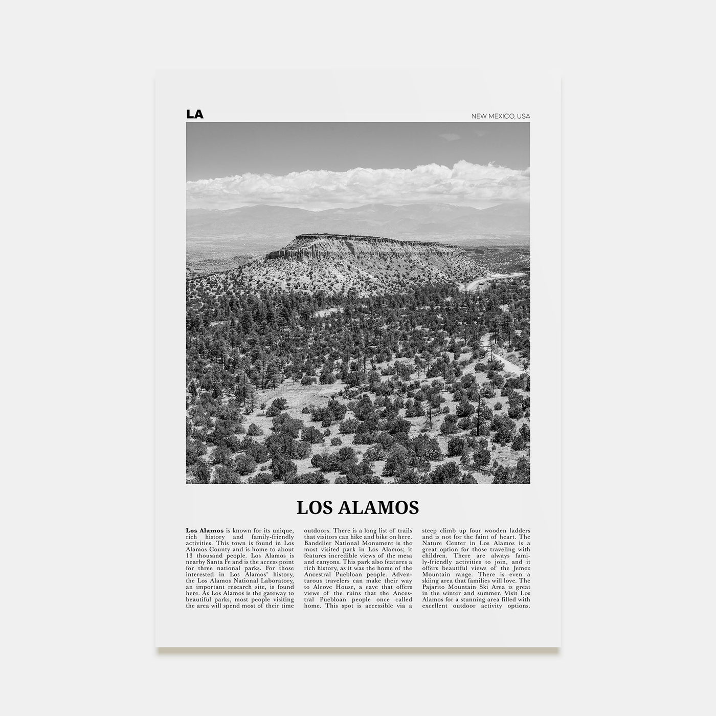 Los Alamos Travel B&W Poster