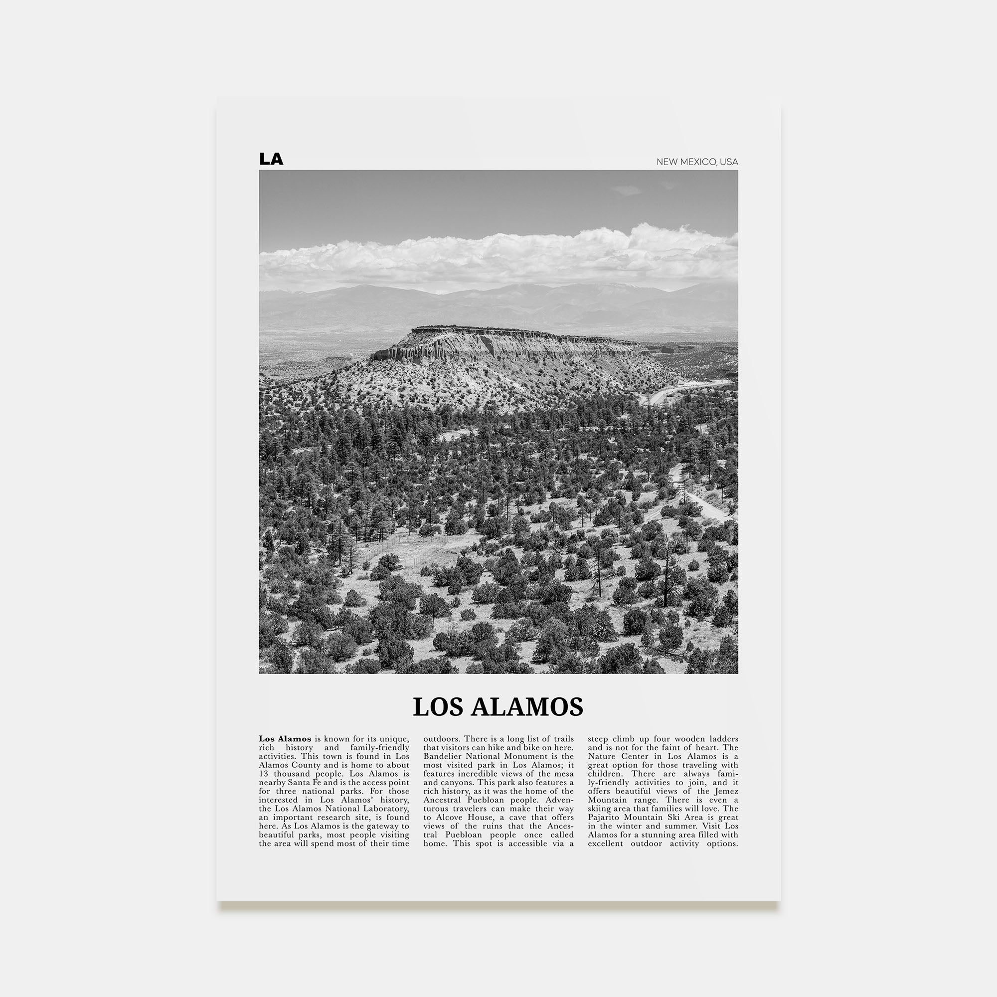 Los Alamos Travel B&W Poster