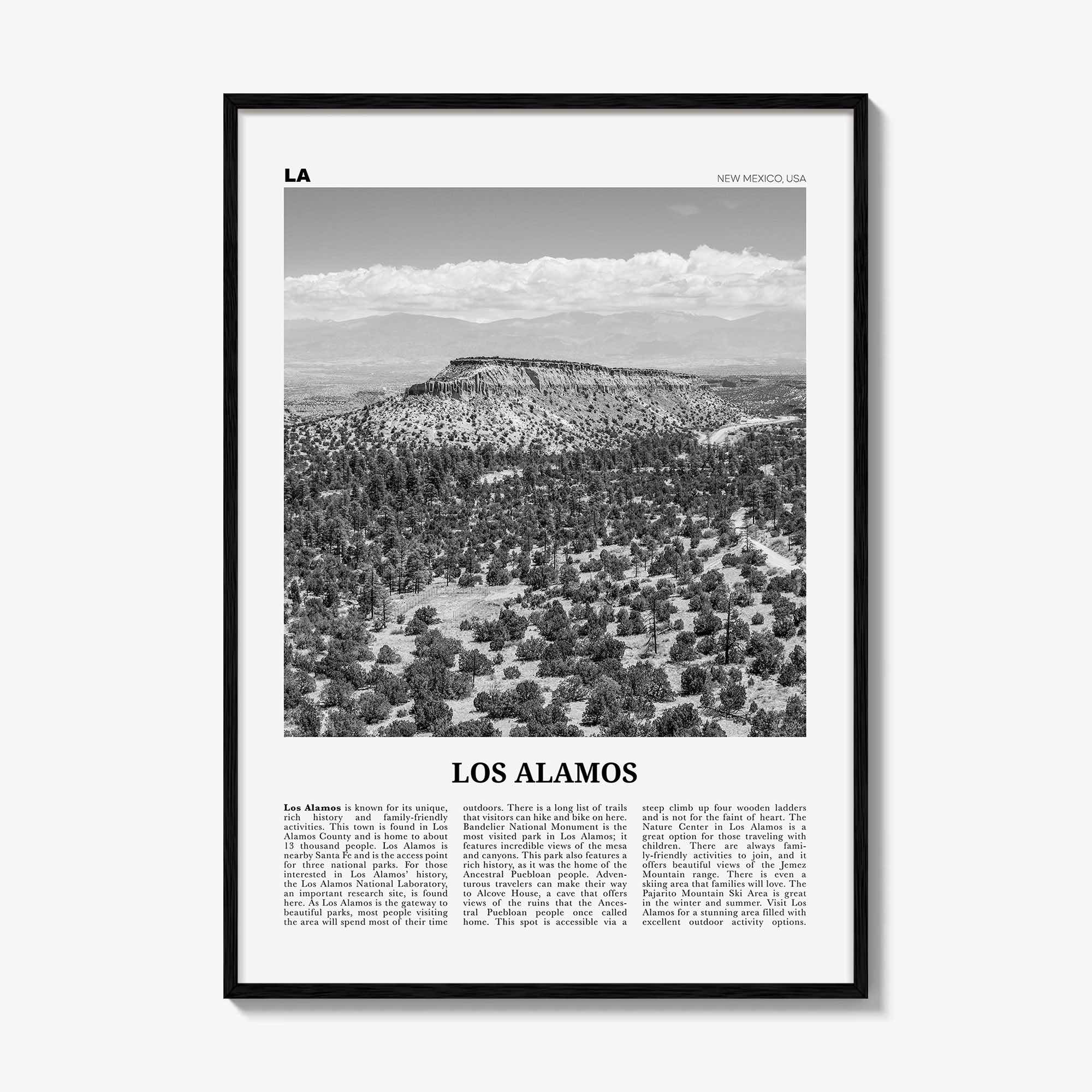 Los Alamos Print Black and White, Los Alamos Wall Art, Los Alamos Poster, Los Alamos Photo, Los Alamos Décor, Los Alamos Map, New Mexico USA