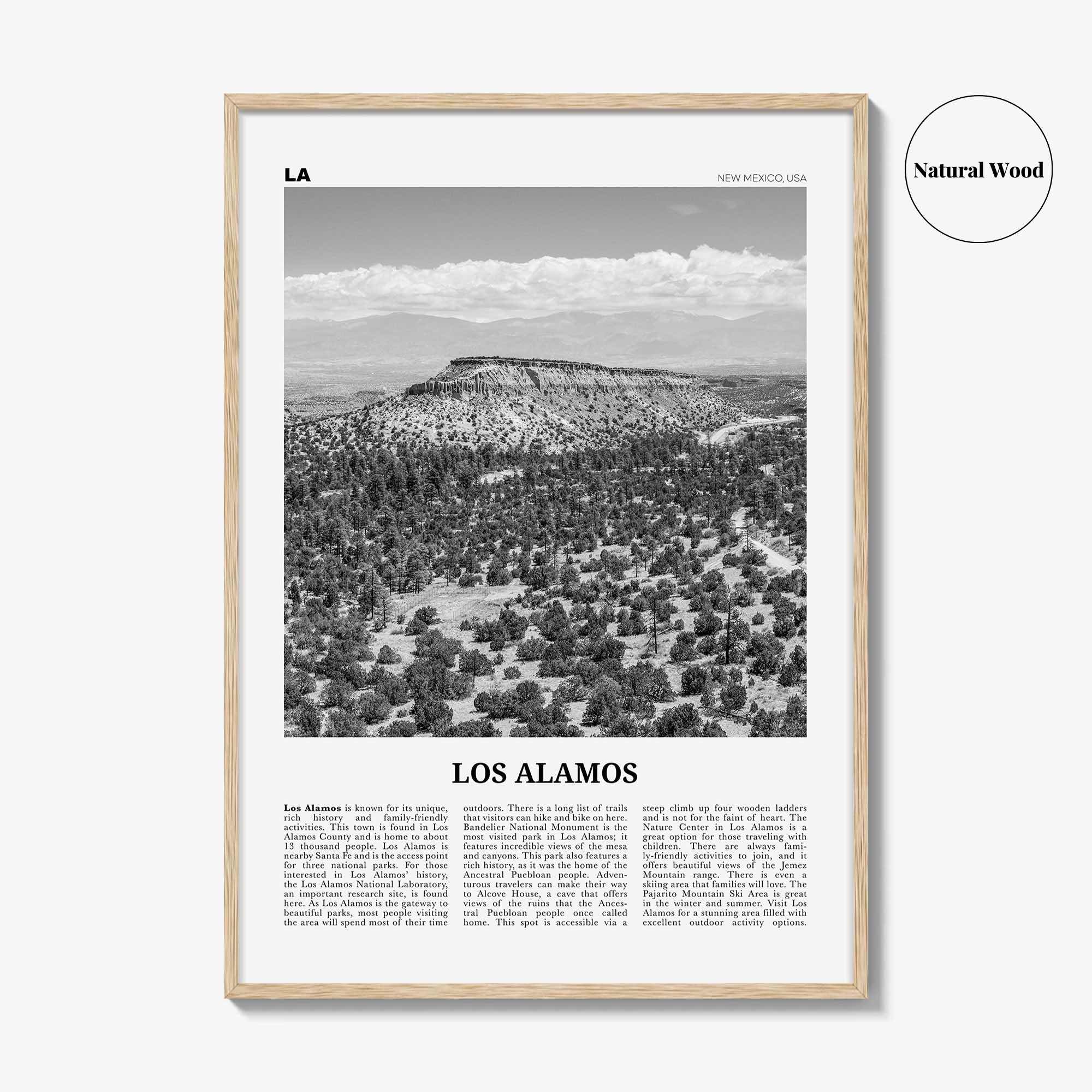 Los Alamos Print Black and White, Los Alamos Wall Art, Los Alamos Poster, Los Alamos Photo, Los Alamos Décor, Los Alamos Map, New Mexico USA