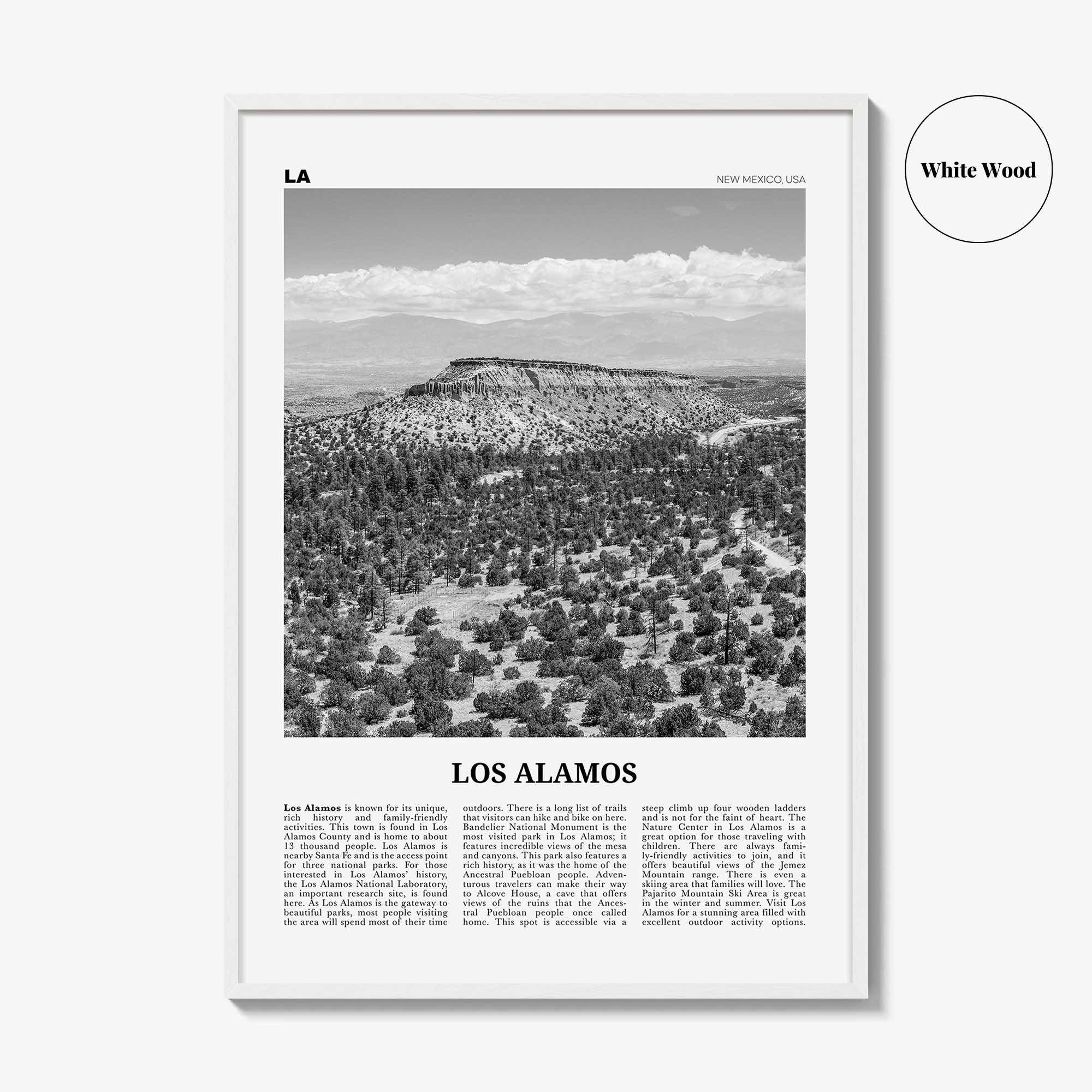 Los Alamos Print Black and White, Los Alamos Wall Art, Los Alamos Poster, Los Alamos Photo, Los Alamos Décor, Los Alamos Map, New Mexico USA