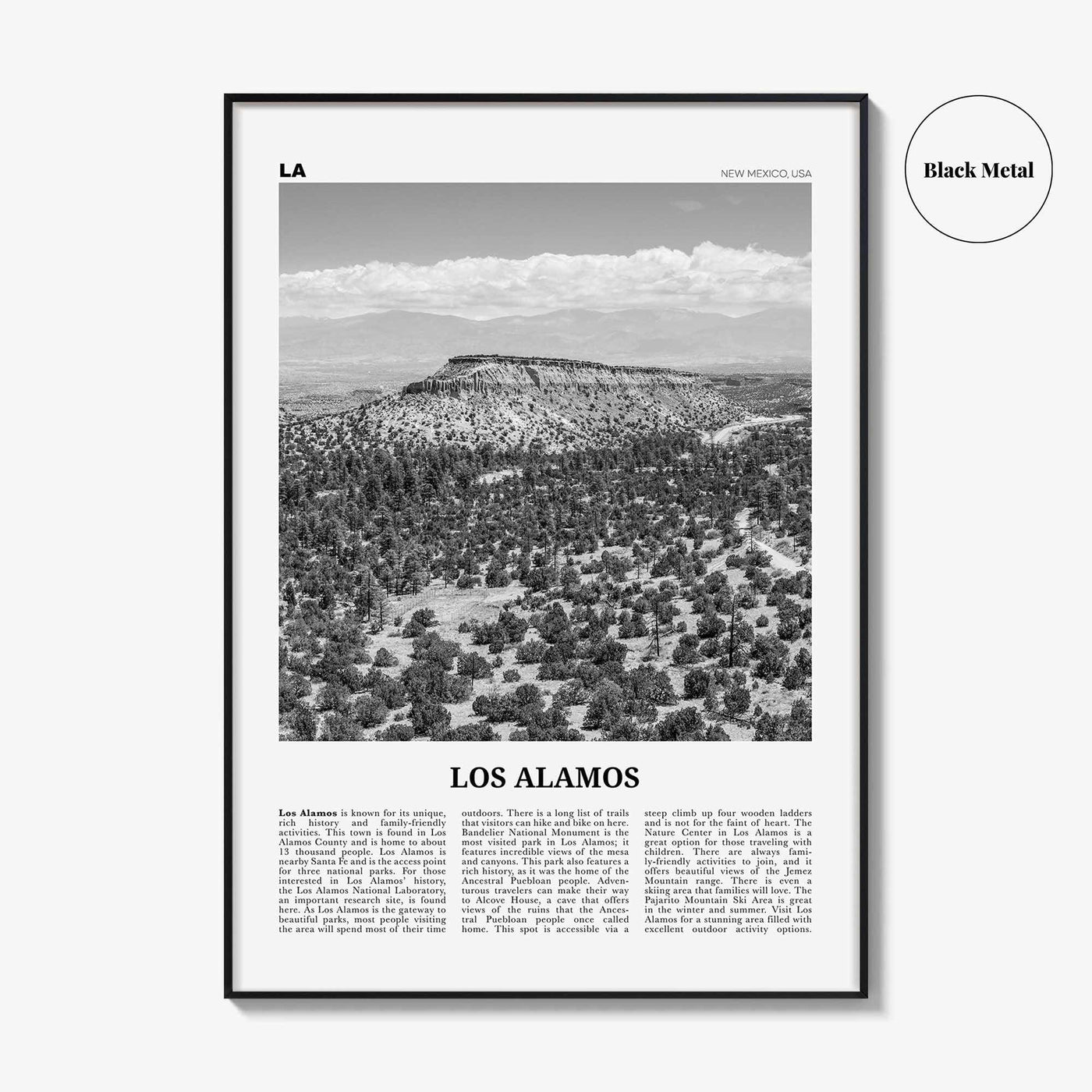 Los Alamos Print Black and White, Los Alamos Wall Art, Los Alamos Poster, Los Alamos Photo, Los Alamos Décor, Los Alamos Map, New Mexico USA