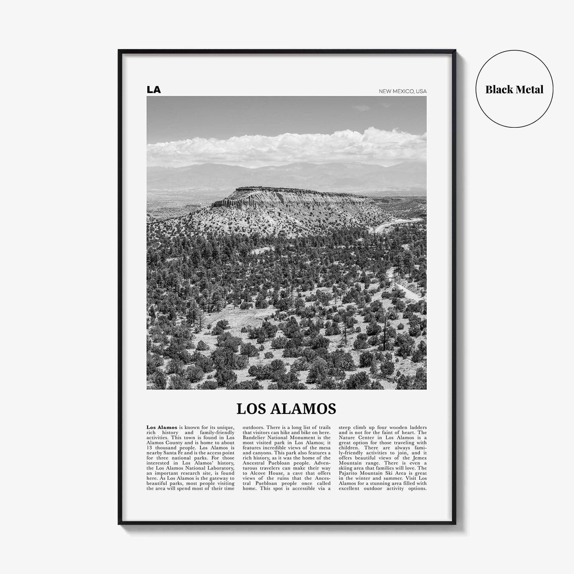 Los Alamos Print Black and White, Los Alamos Wall Art, Los Alamos Poster, Los Alamos Photo, Los Alamos Décor, Los Alamos Map, New Mexico USA