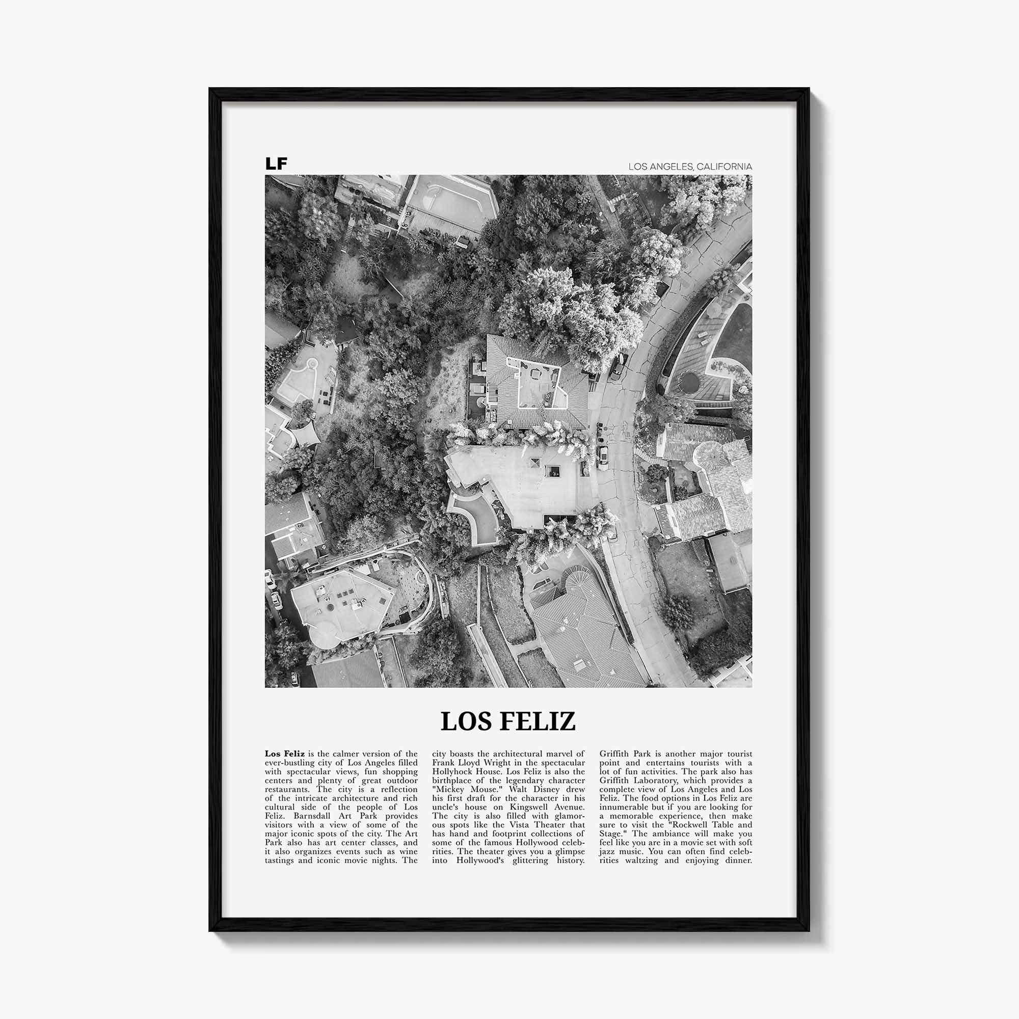 Los Feliz Print Black and White, Los Feliz Wall Art, Los Feliz Poster, Los Feliz Photo, Los Feliz Decor, California, Los Angeles