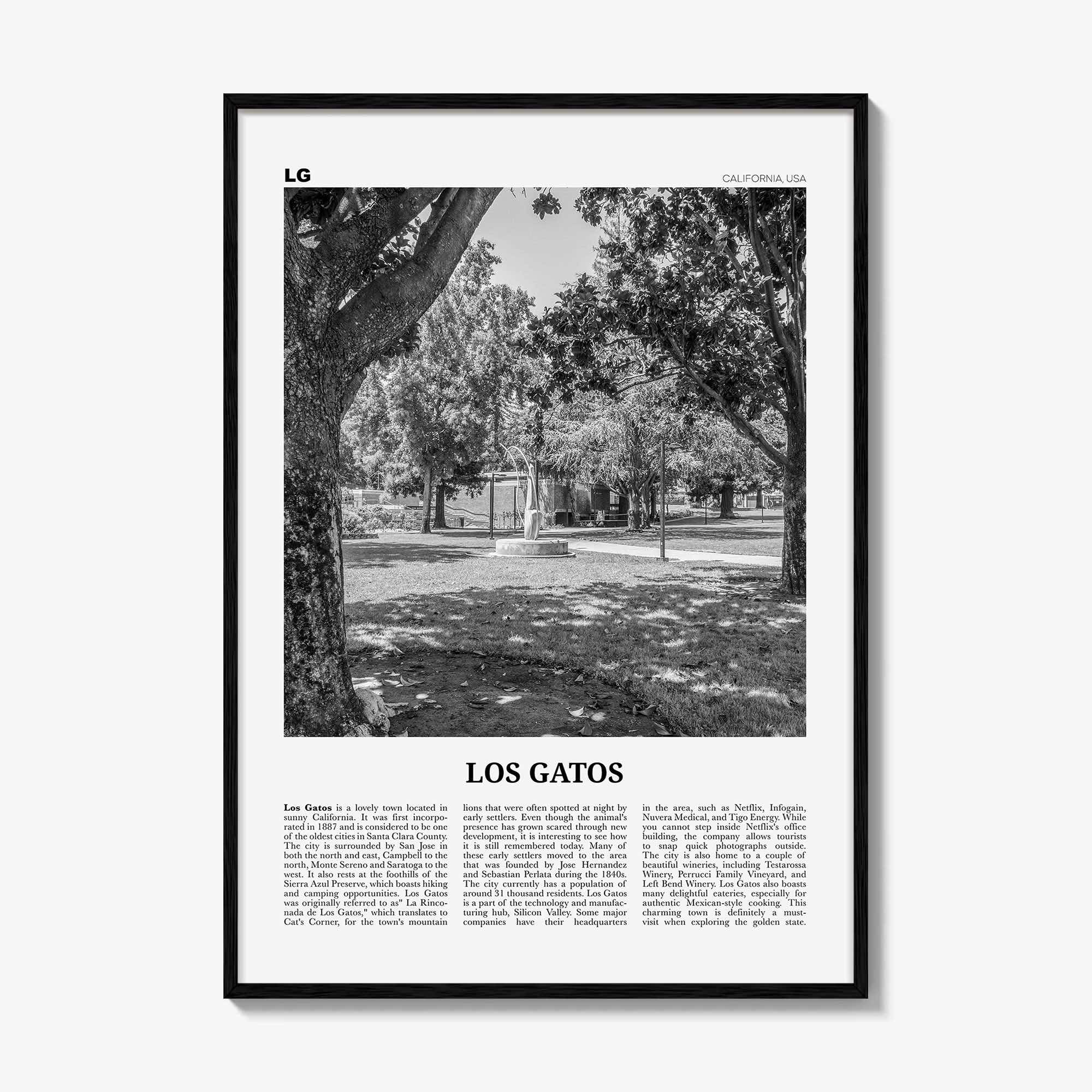 Los Gatos Print Black and White, Los Gatos Wall Art, Los Gatos Poster, Los Gatos Photo, Los Gatos Wall Décor, California, USA, United States