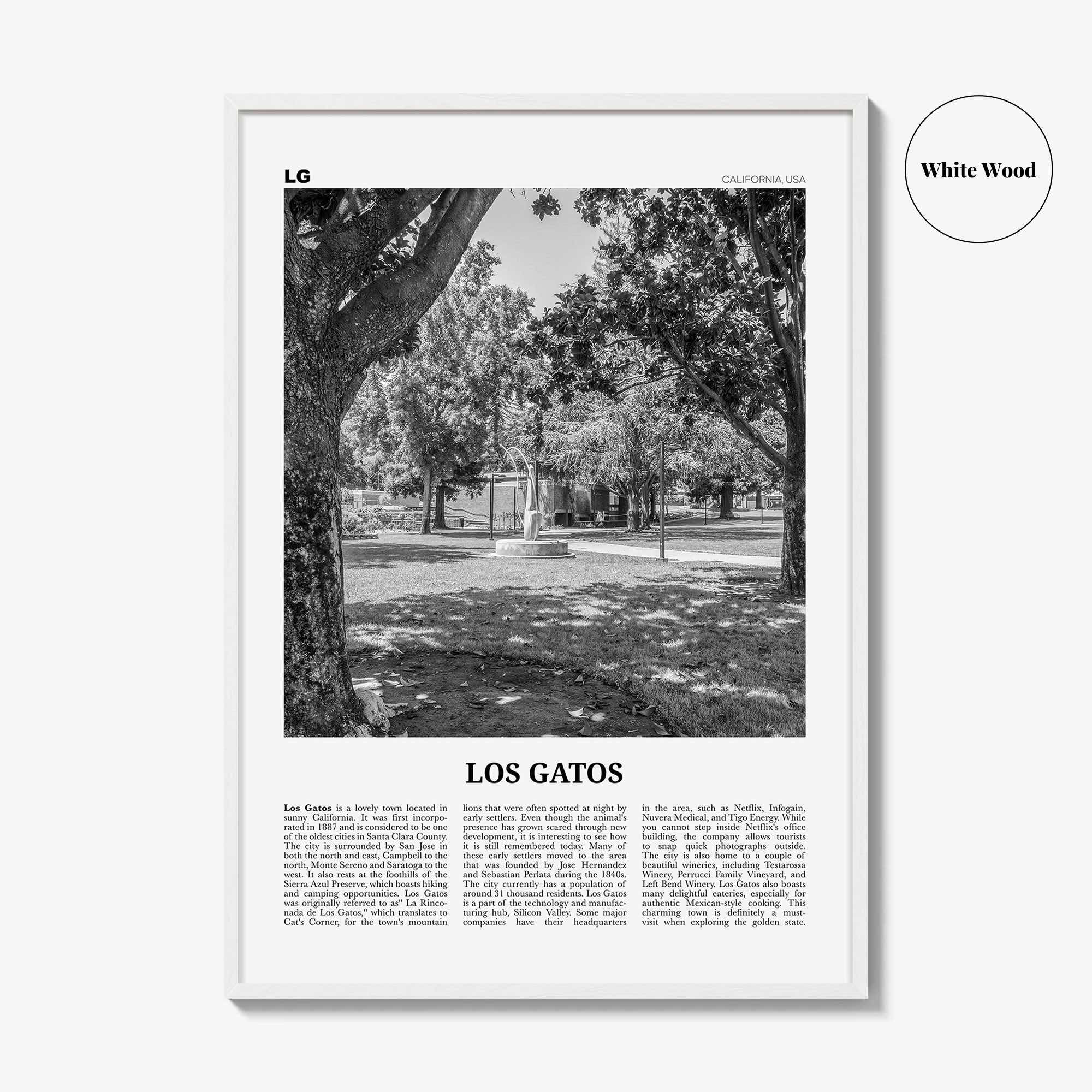 Los Gatos Print Black and White, Los Gatos Wall Art, Los Gatos Poster, Los Gatos Photo, Los Gatos Wall Décor, California, USA, United States