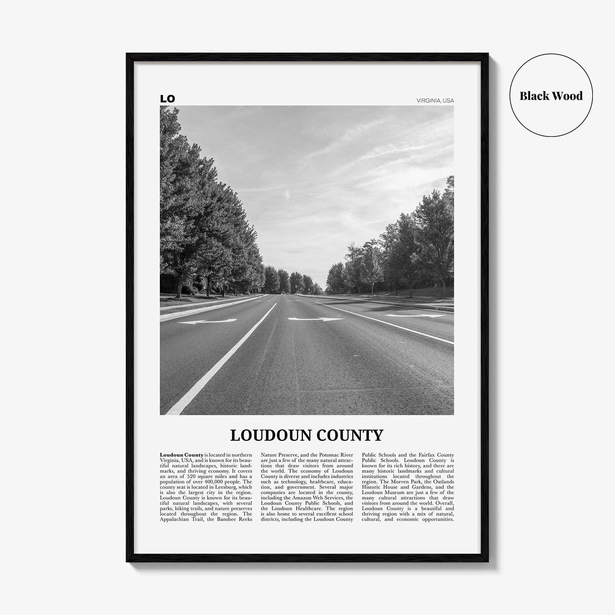 Loudoun County Print Black and White, Loudoun County Wall Art, Loudoun County Poster, Loudoun County Photo, Loudoun Wall Décor, Loudoun Map