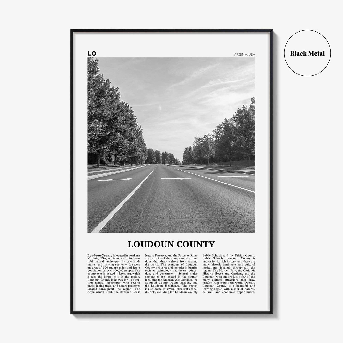 Loudoun County Print Black and White, Loudoun County Wall Art, Loudoun County Poster, Loudoun County Photo, Loudoun Wall Décor, Loudoun Map