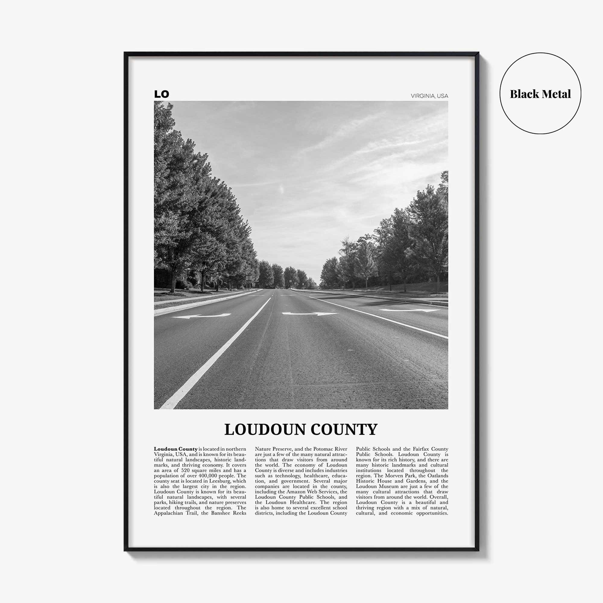 Loudoun County Print Black and White, Loudoun County Wall Art, Loudoun County Poster, Loudoun County Photo, Loudoun Wall Décor, Loudoun Map