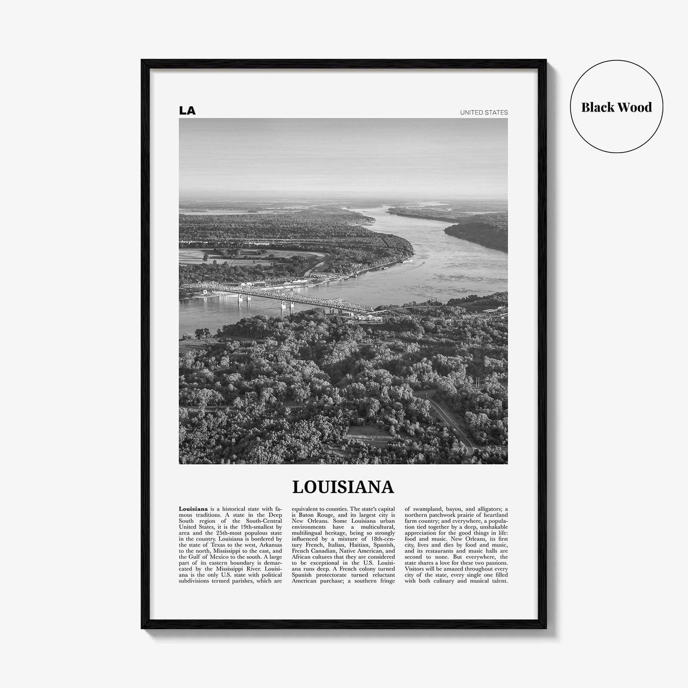 Louisiana Print Black and White No 2, Louisiana Wall Art, Louisiana Poster, Louisiana Photo, Louisiana Wall Décor, Louisiana Map