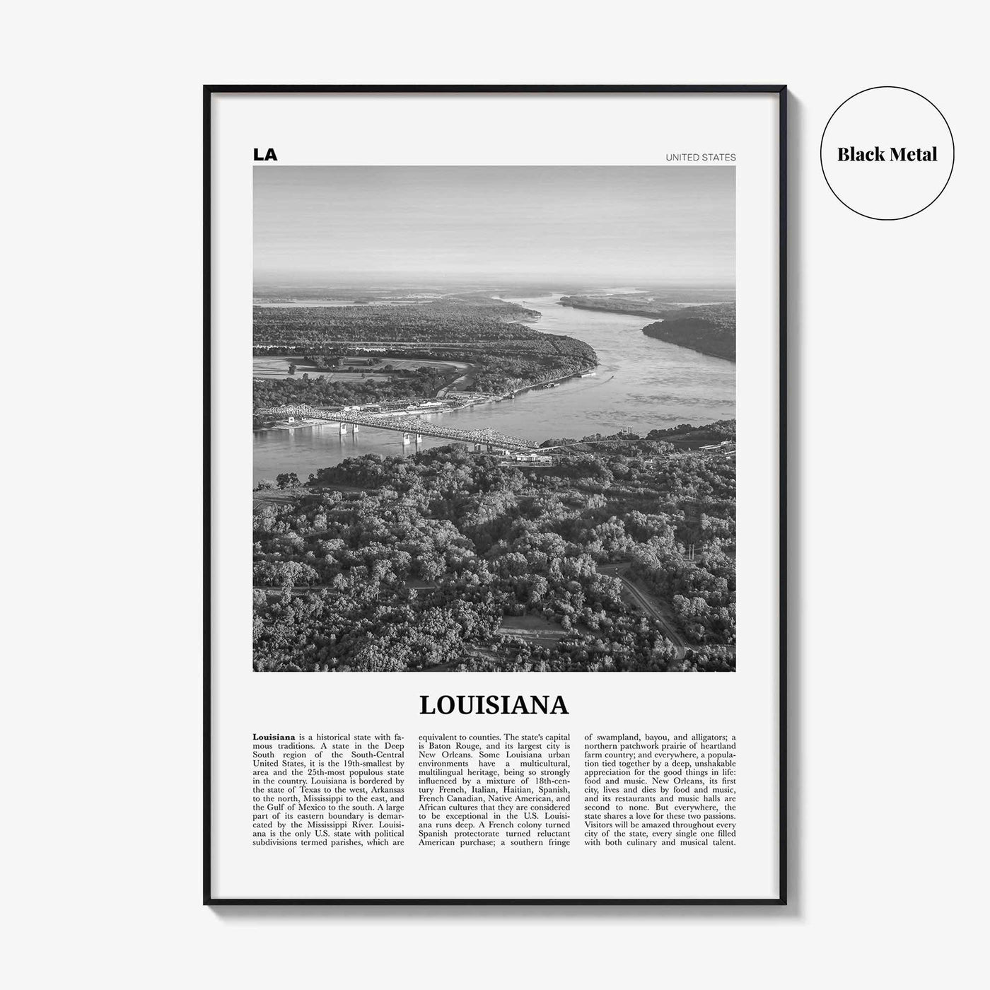 Louisiana Print Black and White No 2, Louisiana Wall Art, Louisiana Poster, Louisiana Photo, Louisiana Wall Décor, Louisiana Map