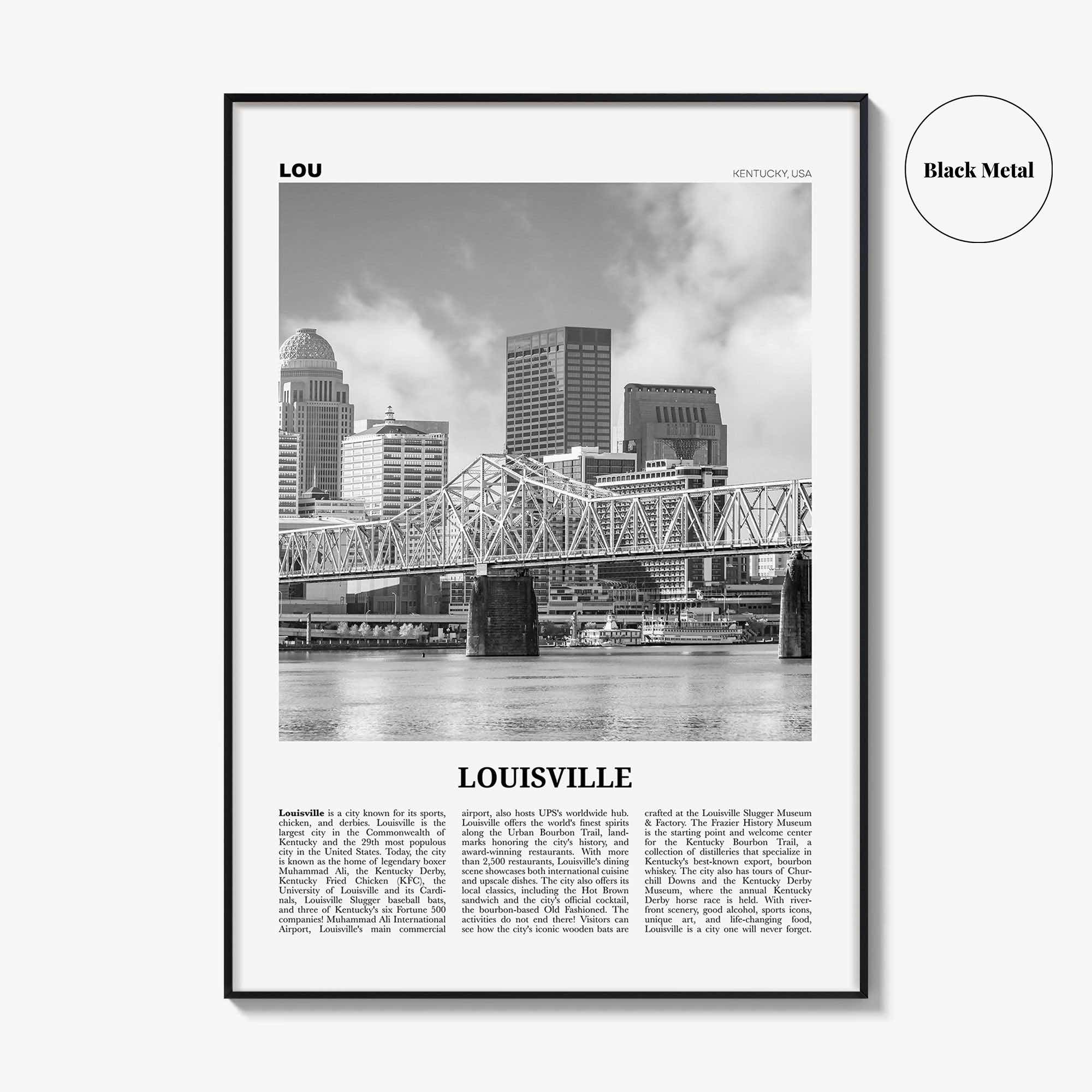 Louisville Print Black and White No 1, Louisville Wall Art, Louisville Poster, Louisville Photo, Kentucky, USA, United States, America