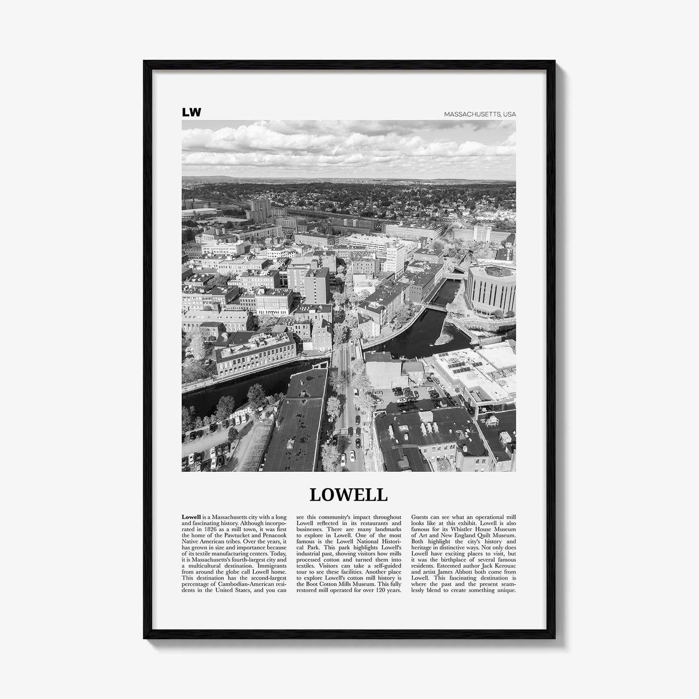 Lowell Print Black and White, Lowell Wall Art, Lowell Poster, Lowell Photo, Lowell Map, Lowell Wall Decor, Massachusetts, USA, United States