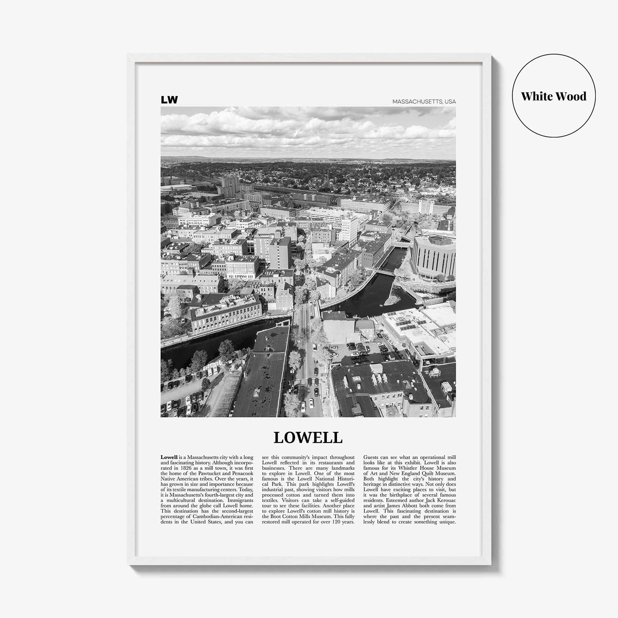 Lowell Print Black and White, Lowell Wall Art, Lowell Poster, Lowell Photo, Lowell Map, Lowell Wall Decor, Massachusetts, USA, United States