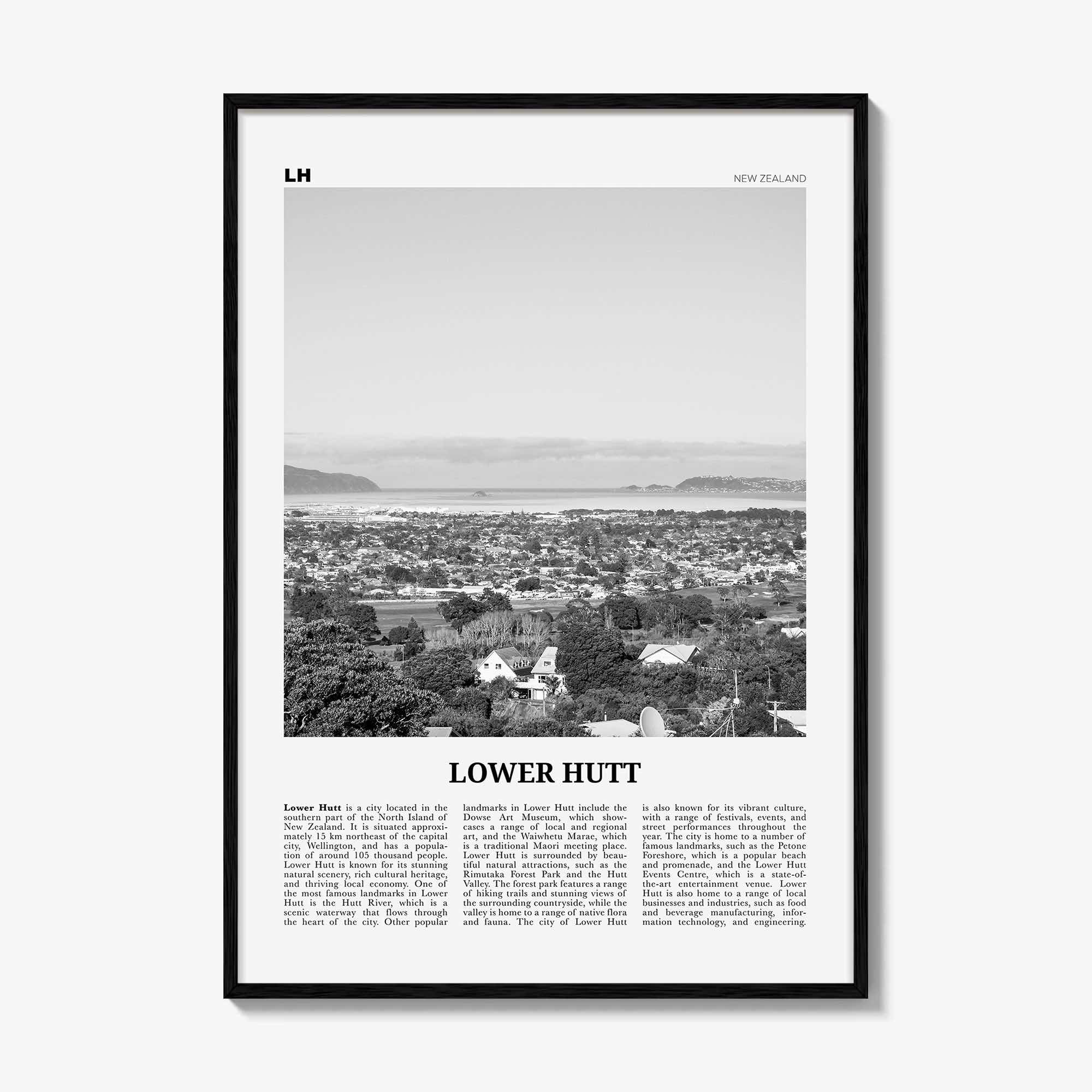 Lower Hutt Print Black and White, Lower Hutt Wall Art, Lower Hutt Poster, Lower Hutt Photo, Lower Hutt Décor, Lower Hutt Map, New Zealand