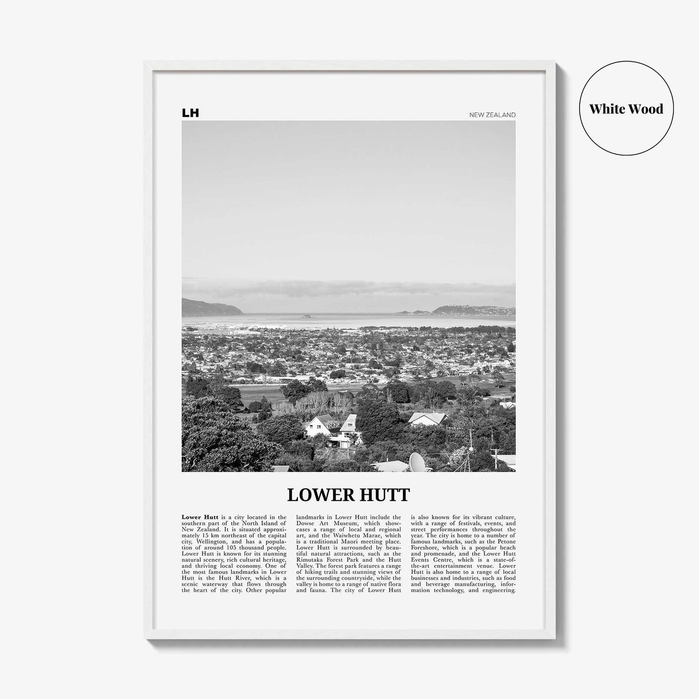 Lower Hutt Print Black and White, Lower Hutt Wall Art, Lower Hutt Poster, Lower Hutt Photo, Lower Hutt Décor, Lower Hutt Map, New Zealand