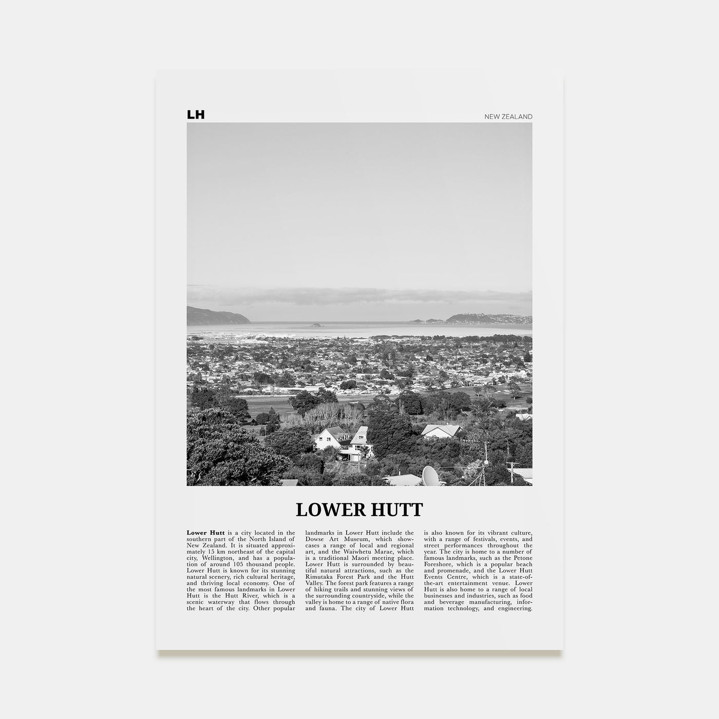 Lower Hutt Travel B&W Poster