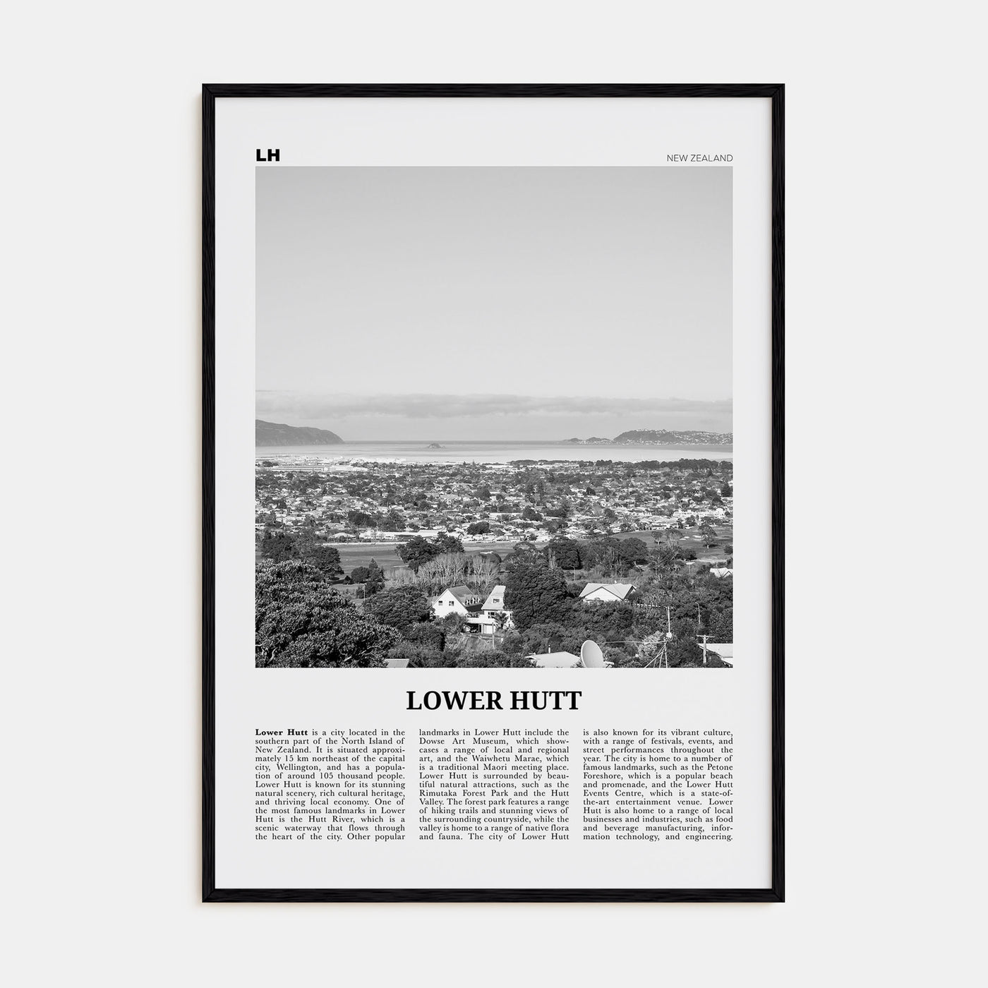 Lower Hutt Travel B&W Poster