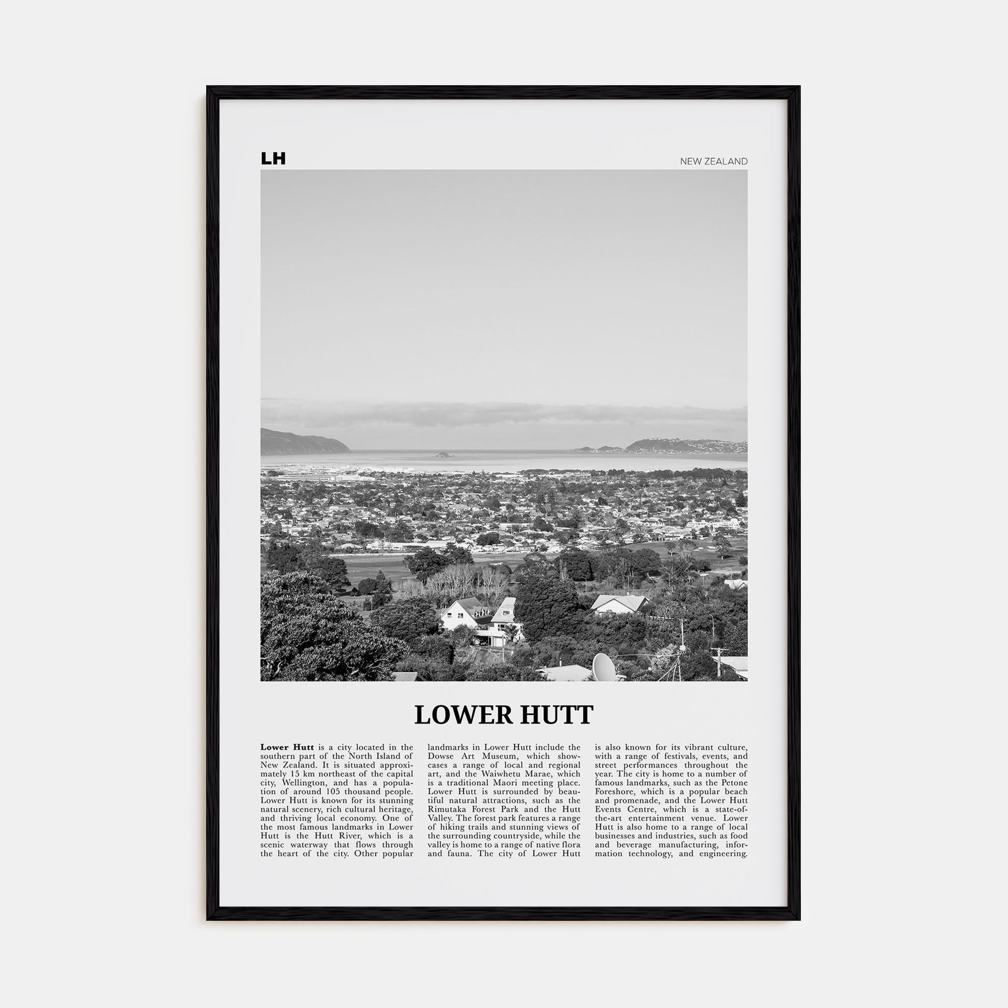 Lower Hutt Travel B&W Poster