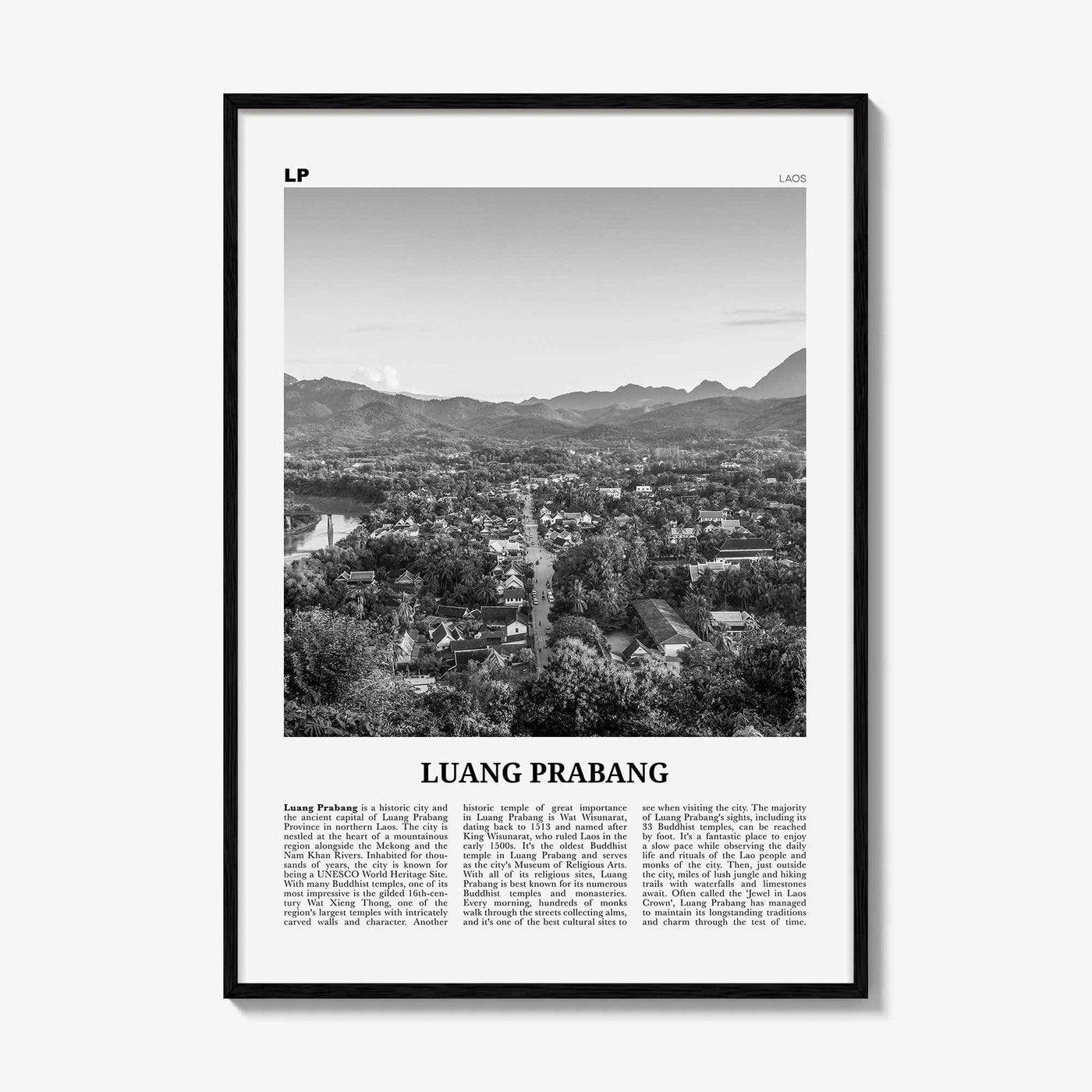 Luang Prabang Print Black and White, Luang Prabang Art, Luang Prabang Poster, Luang Prabang Photo, Luang Prabang Décor, Luang Prabang Map