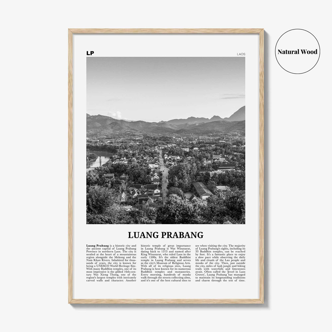 Luang Prabang Print Black and White, Luang Prabang Art, Luang Prabang Poster, Luang Prabang Photo, Luang Prabang Décor, Luang Prabang Map