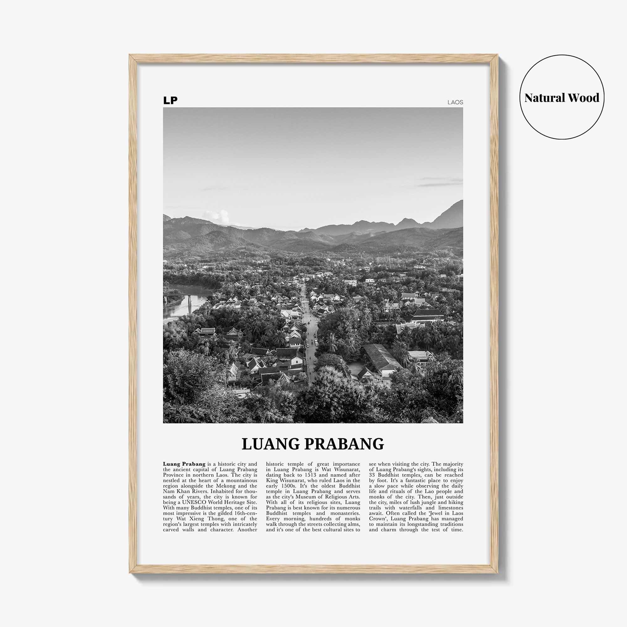 Luang Prabang Print Black and White, Luang Prabang Art, Luang Prabang Poster, Luang Prabang Photo, Luang Prabang Décor, Luang Prabang Map