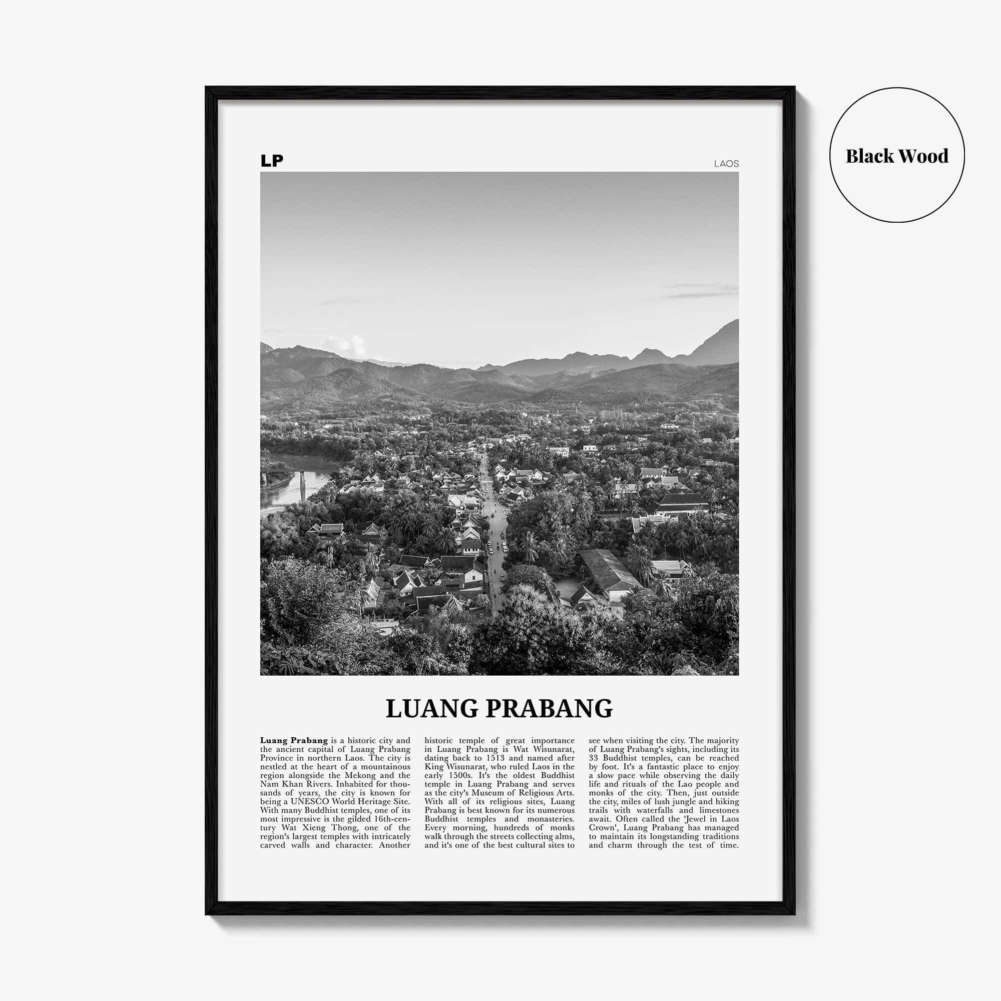 Luang Prabang Print Black and White, Luang Prabang Art, Luang Prabang Poster, Luang Prabang Photo, Luang Prabang Décor, Luang Prabang Map