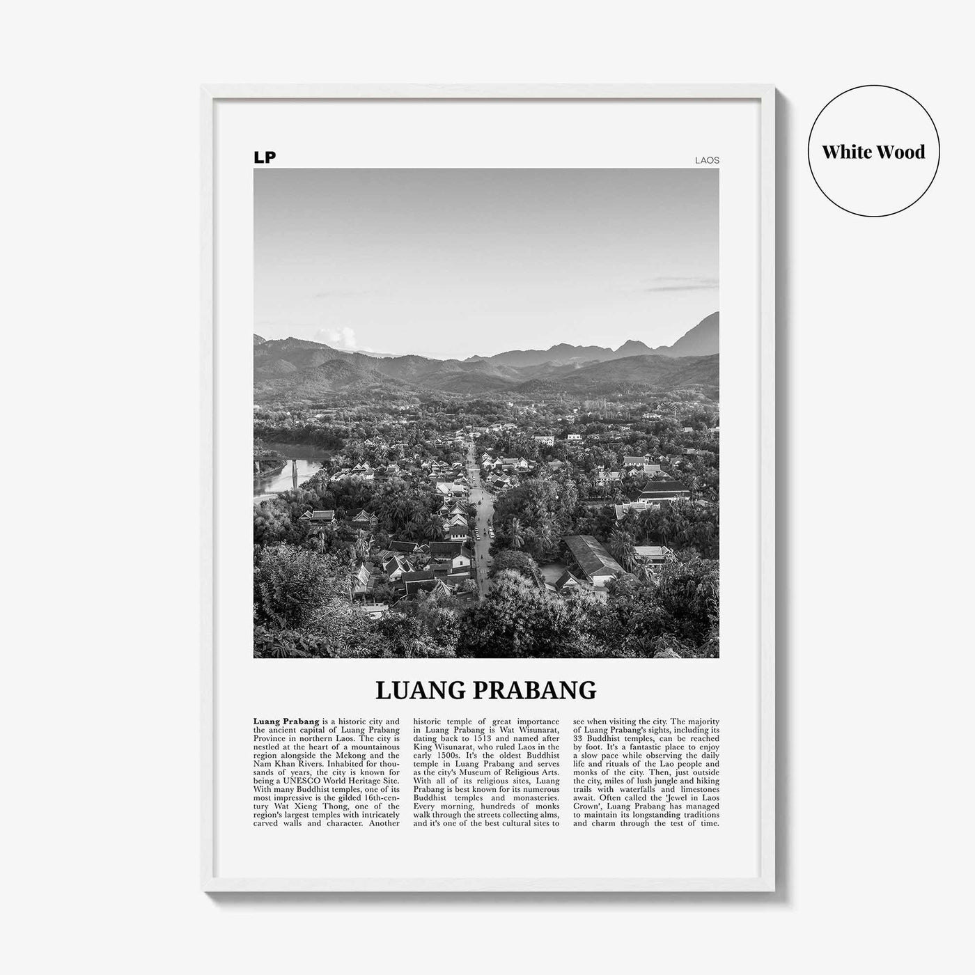 Luang Prabang Print Black and White, Luang Prabang Art, Luang Prabang Poster, Luang Prabang Photo, Luang Prabang Décor, Luang Prabang Map
