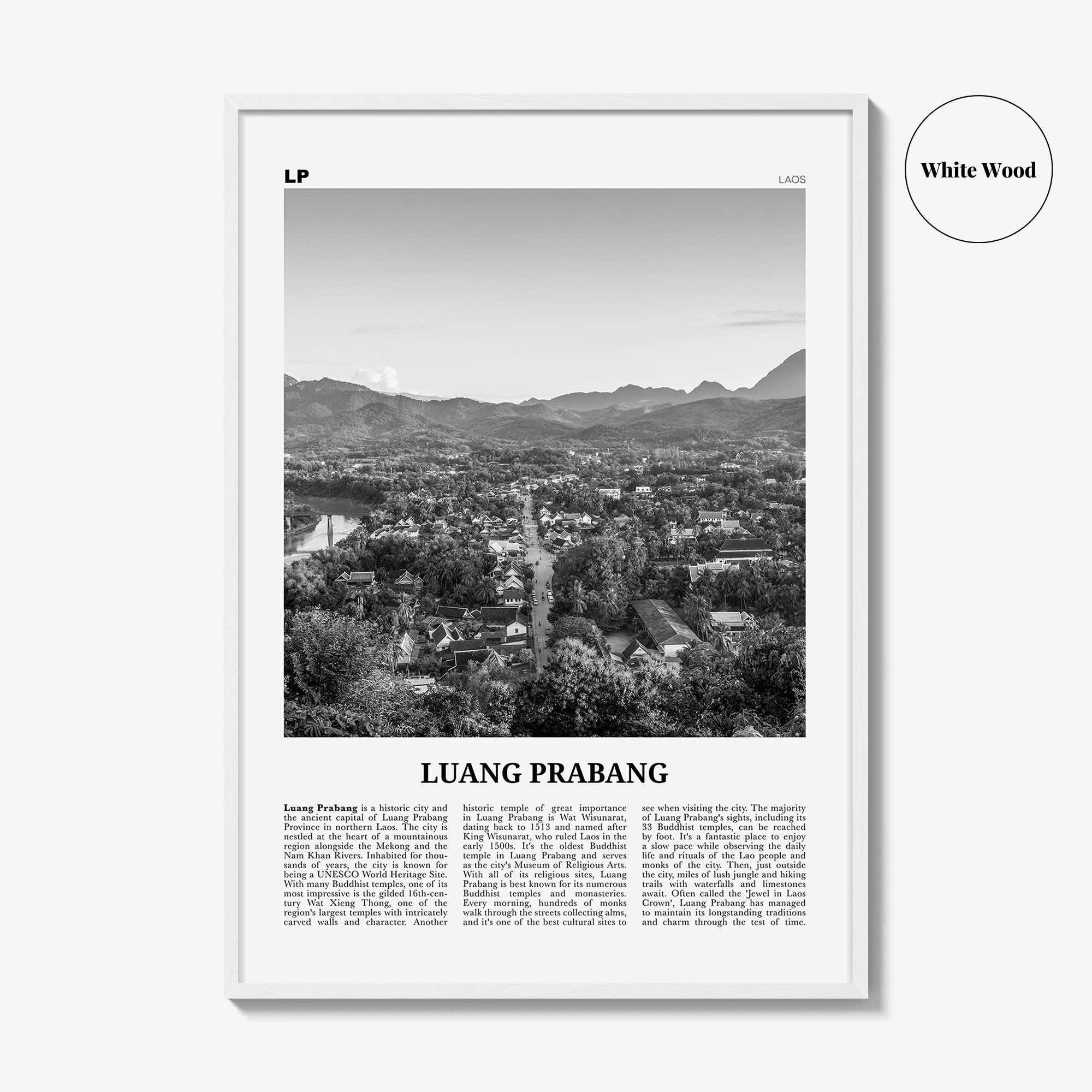 Luang Prabang Print Black and White, Luang Prabang Art, Luang Prabang Poster, Luang Prabang Photo, Luang Prabang Décor, Luang Prabang Map