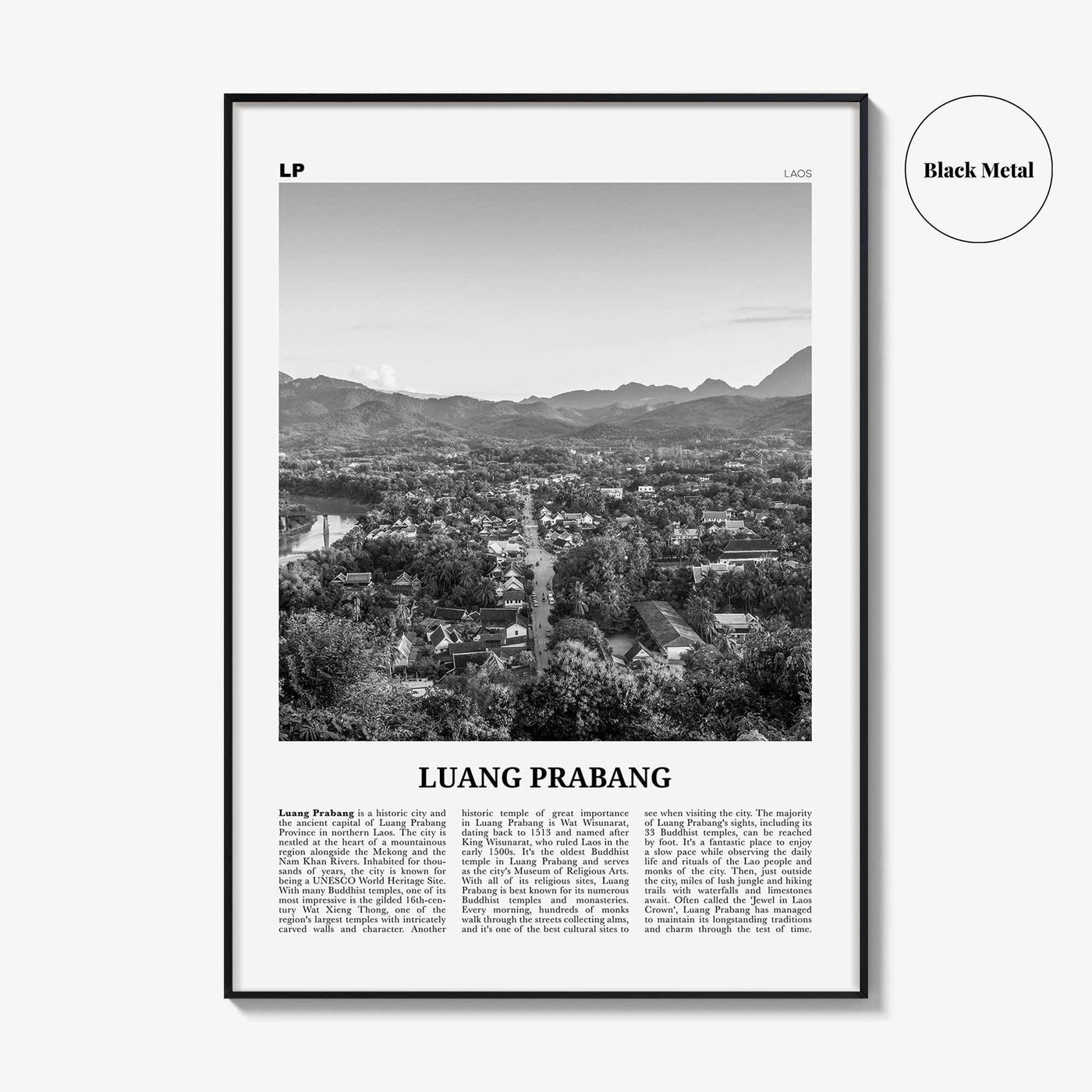 Luang Prabang Print Black and White, Luang Prabang Art, Luang Prabang Poster, Luang Prabang Photo, Luang Prabang Décor, Luang Prabang Map